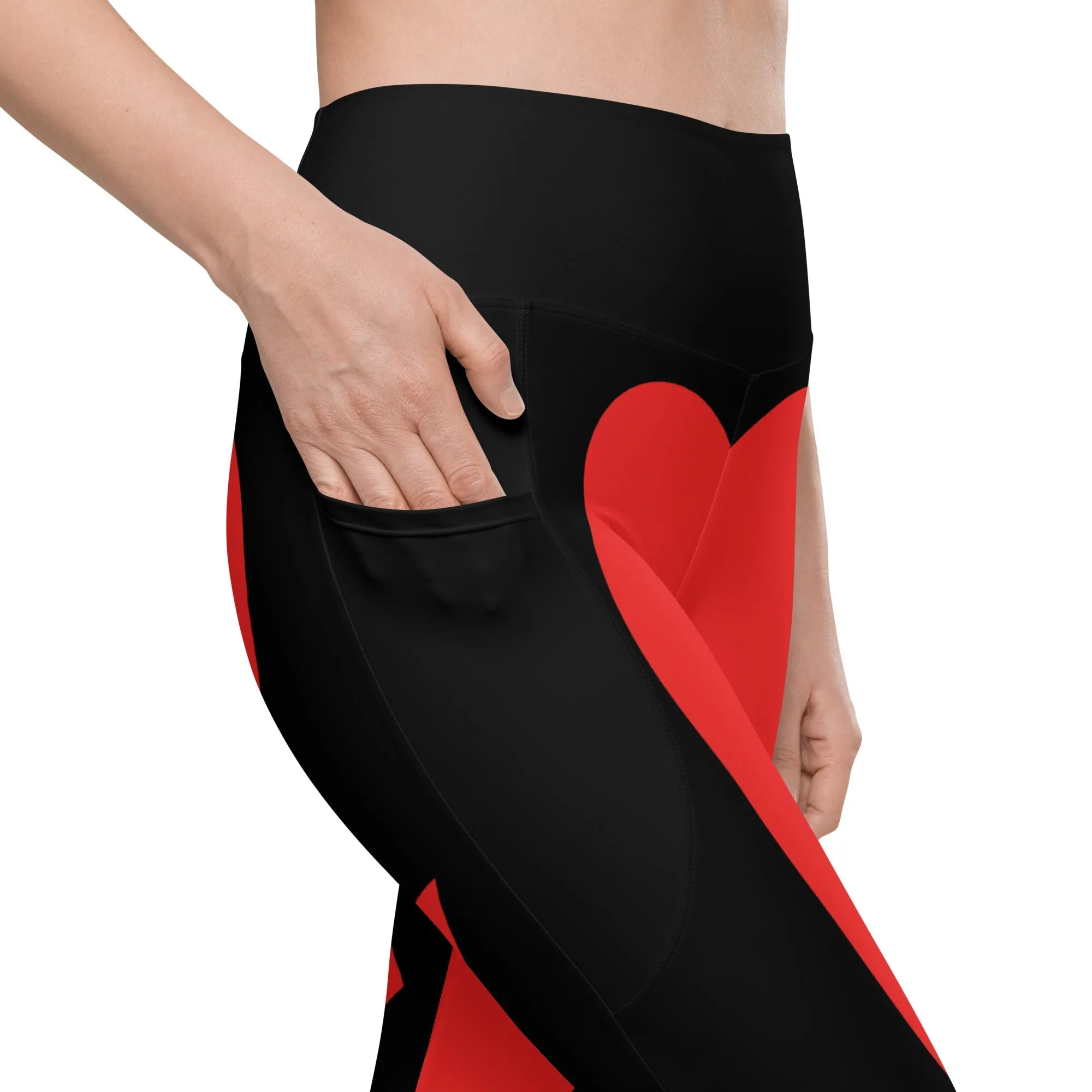 Black & Red Heart Shaped Leggings With Pockets