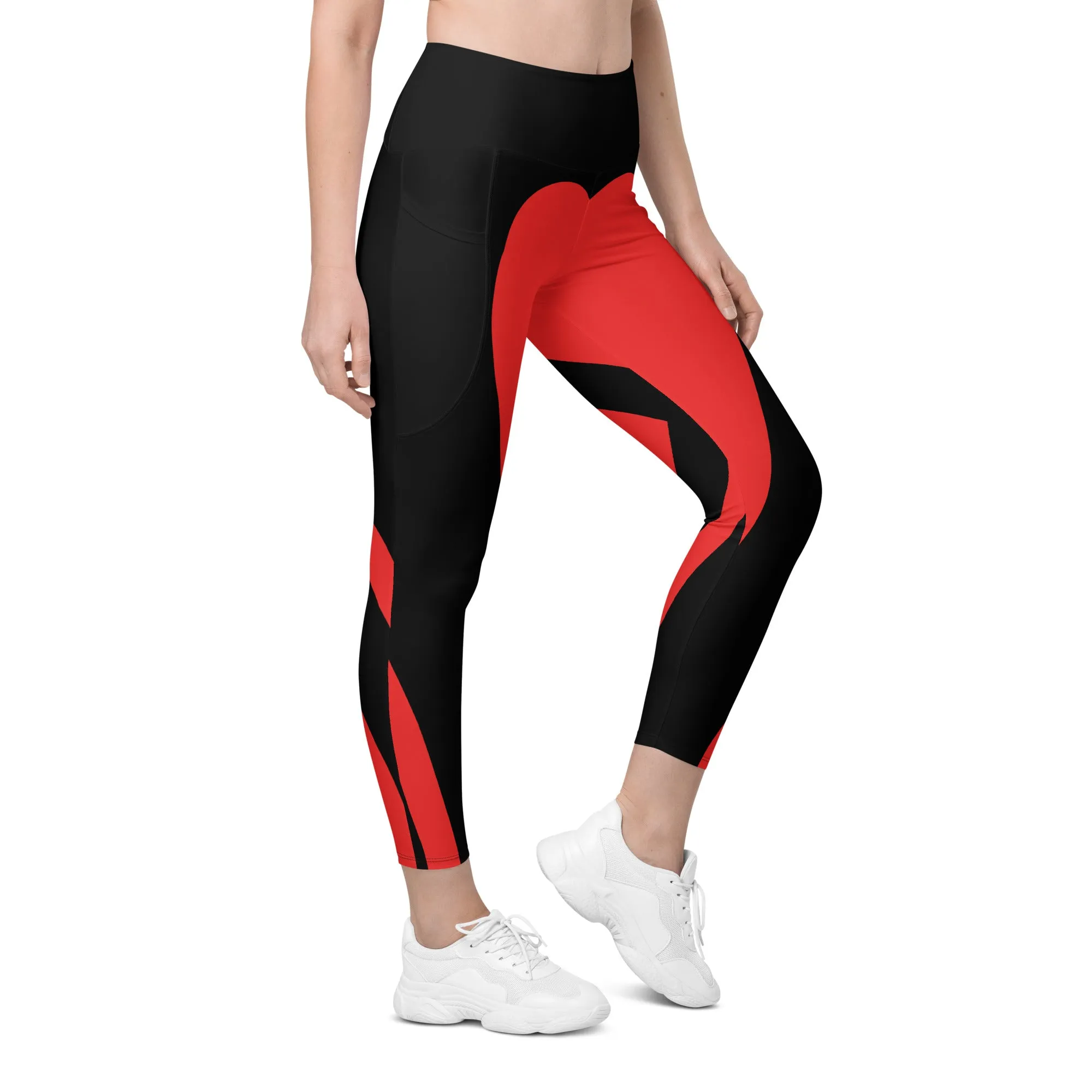 Black & Red Heart Shaped Leggings With Pockets