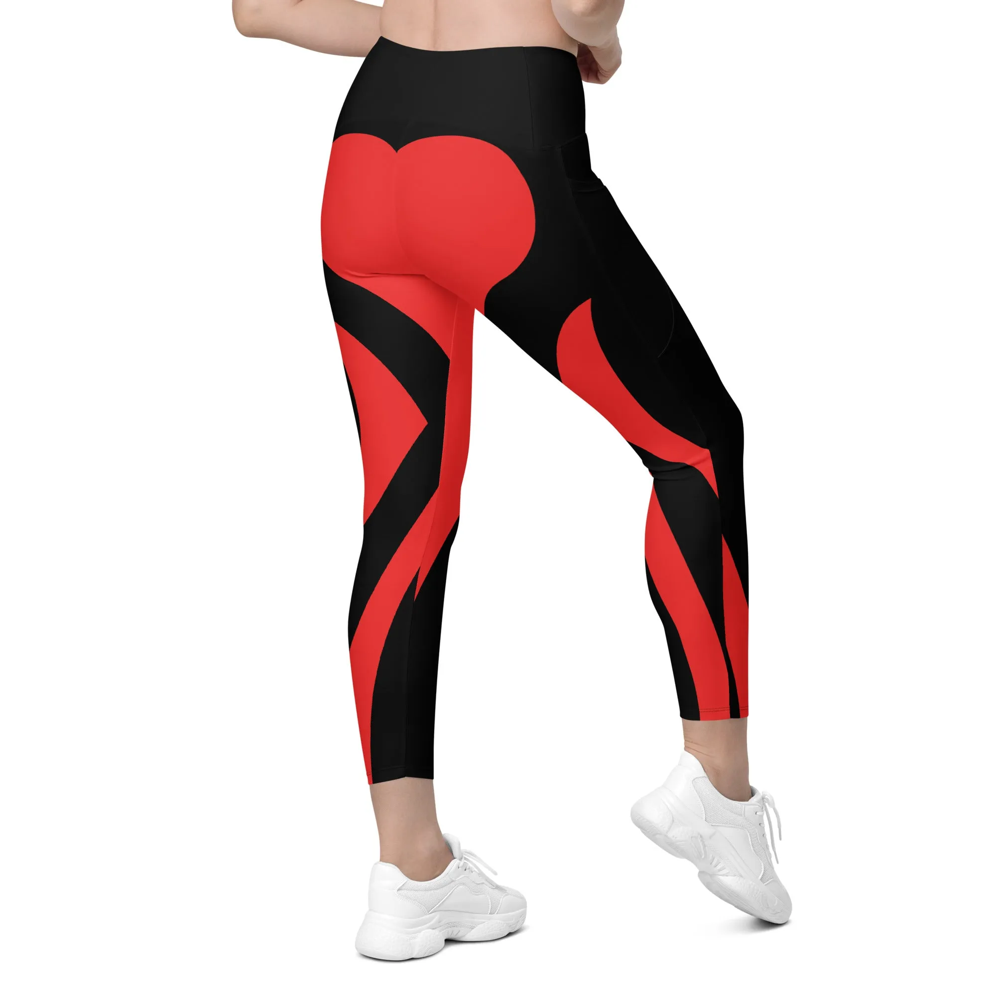 Black & Red Heart Shaped Leggings With Pockets