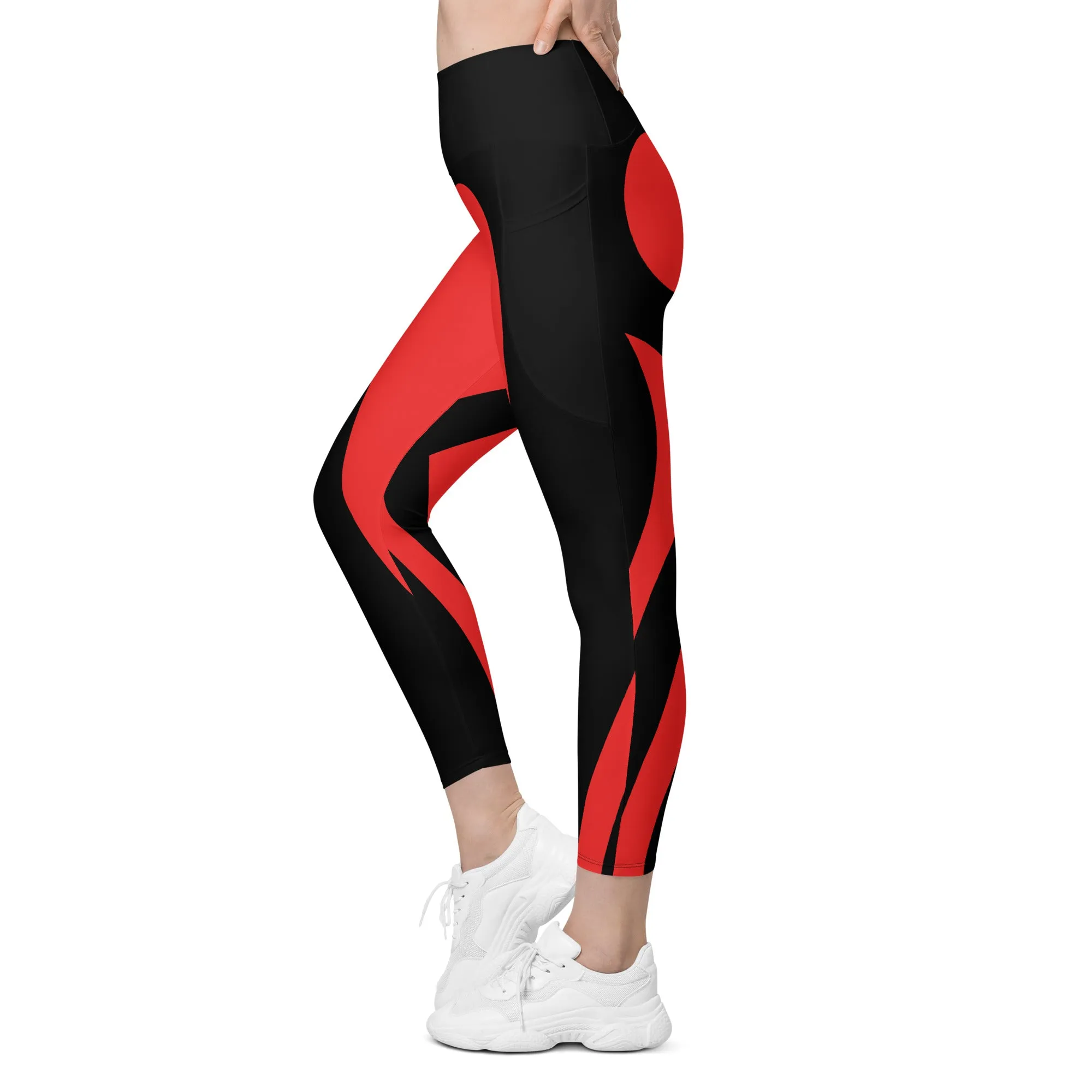 Black & Red Heart Shaped Leggings With Pockets