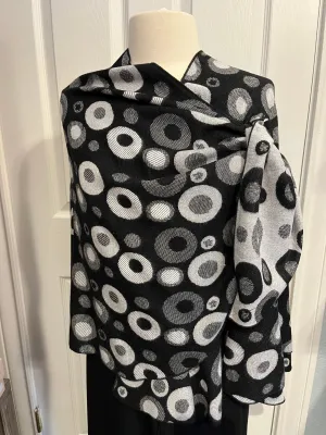 Black & White Circles Reversible Cashmere Shawl