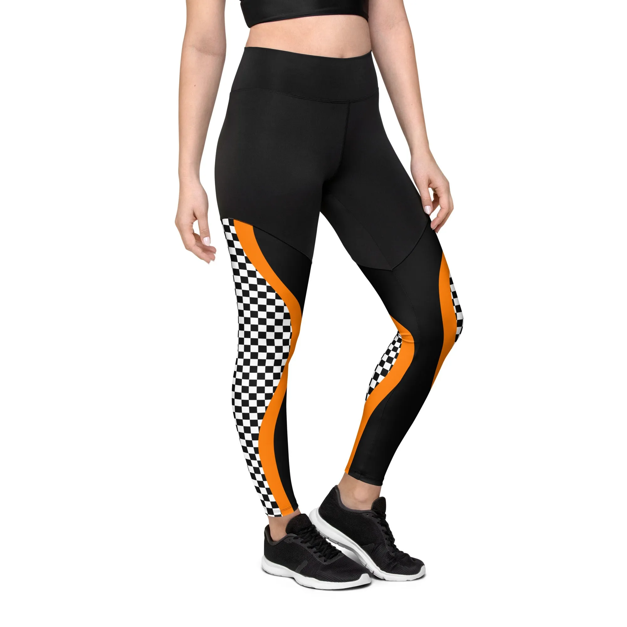 Black and Orange Checkered Compression Leggings