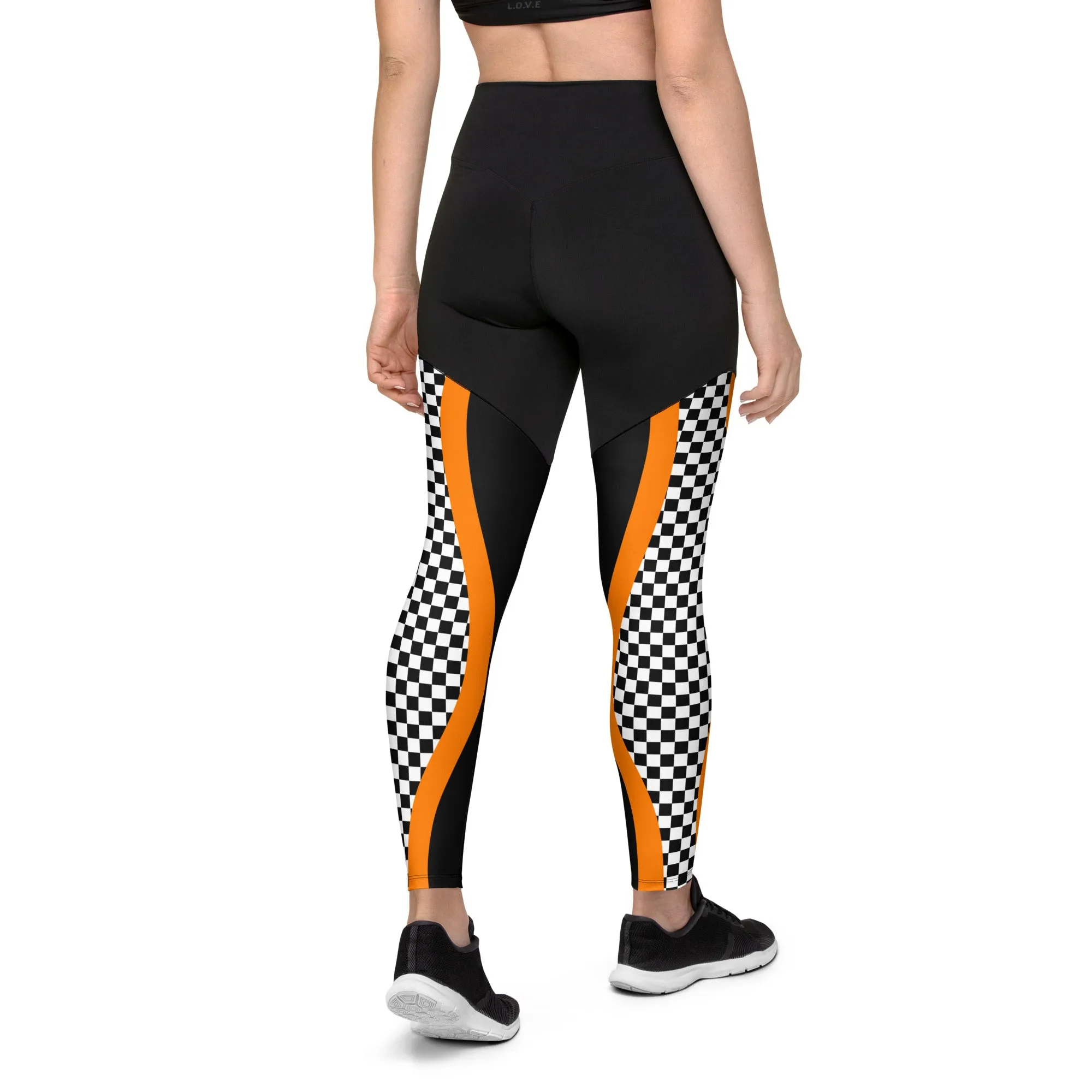 Black and Orange Checkered Compression Leggings