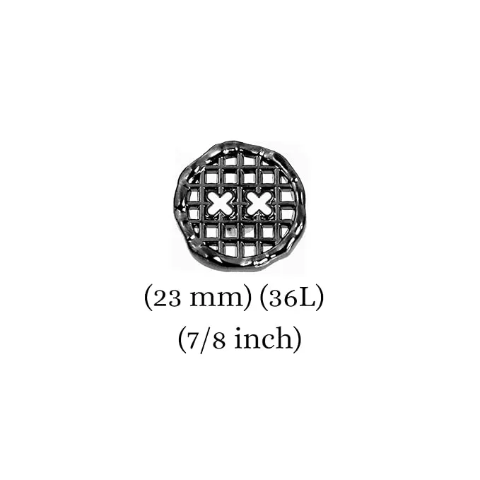 Black Color Metal Buttons with Grid Openwork Design(Pack of 8 Buttons)