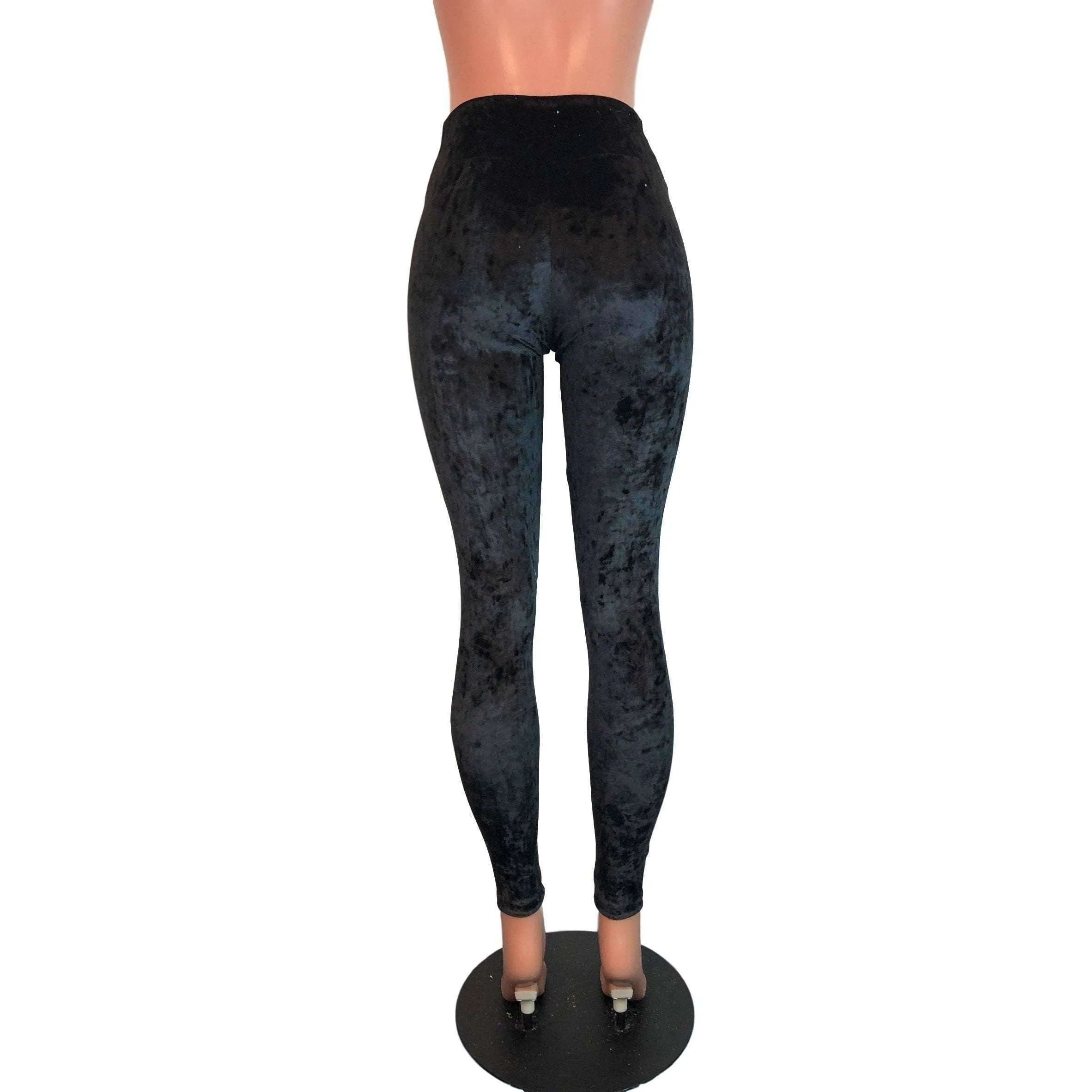 Black Crushed Velvet High Waisted Leggings Pants