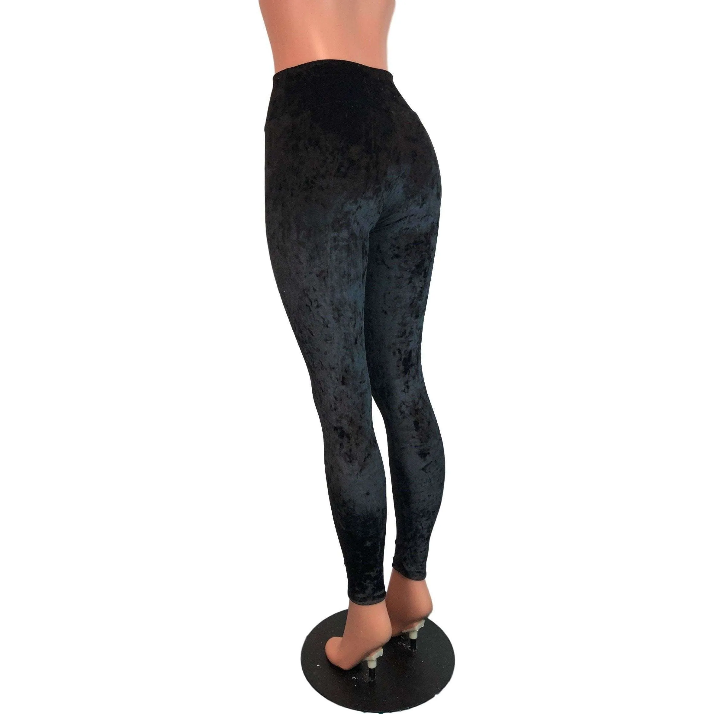 Black Crushed Velvet High Waisted Leggings Pants