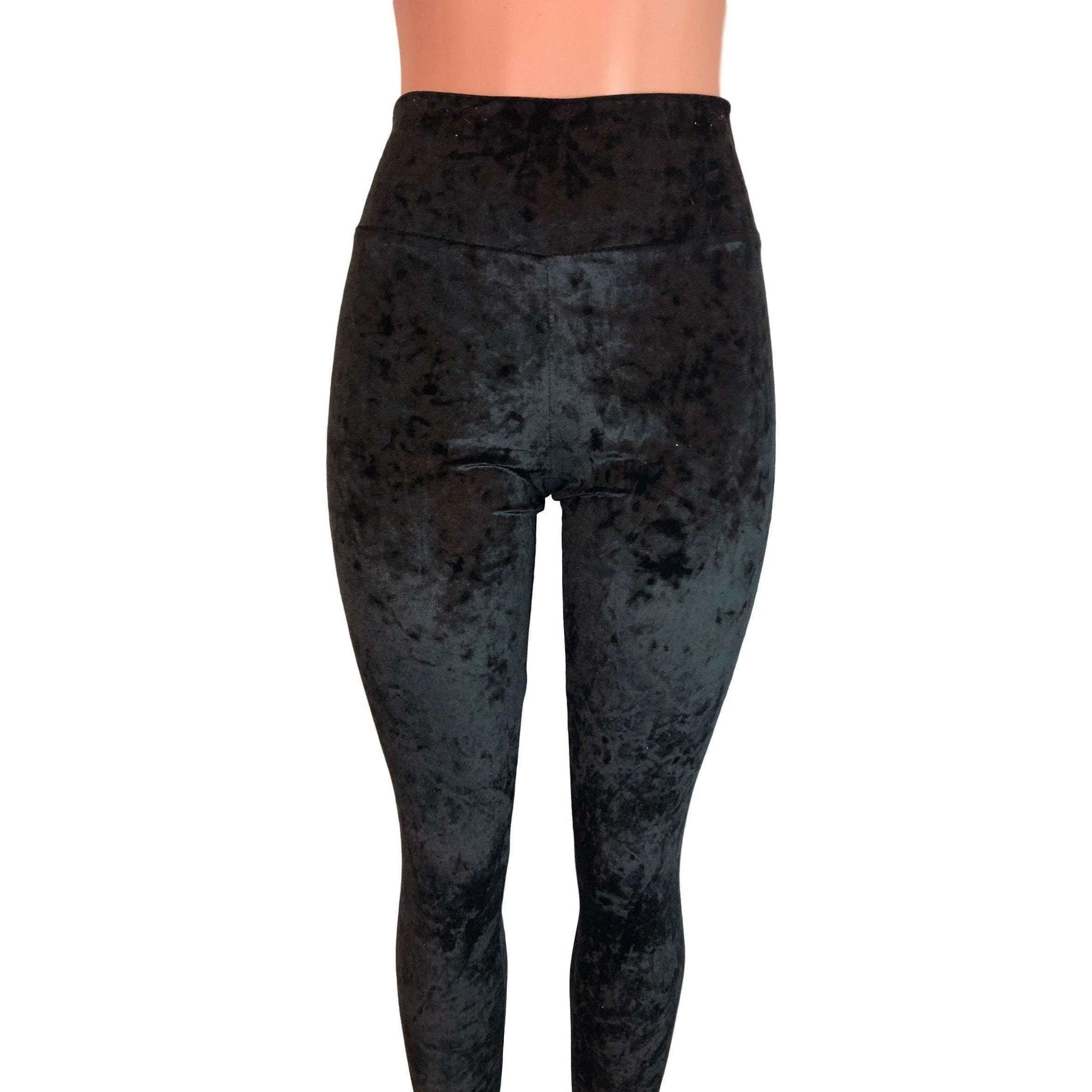 Black Crushed Velvet High Waisted Leggings Pants