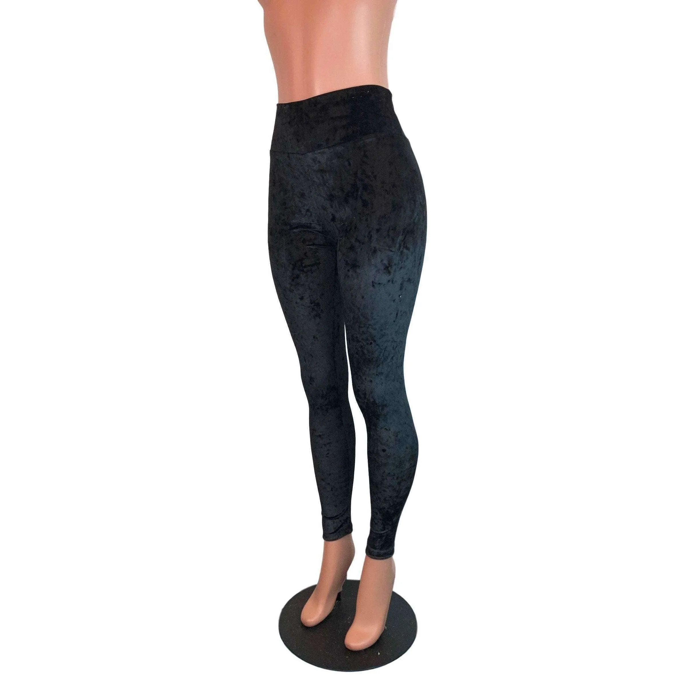 Black Crushed Velvet High Waisted Leggings Pants