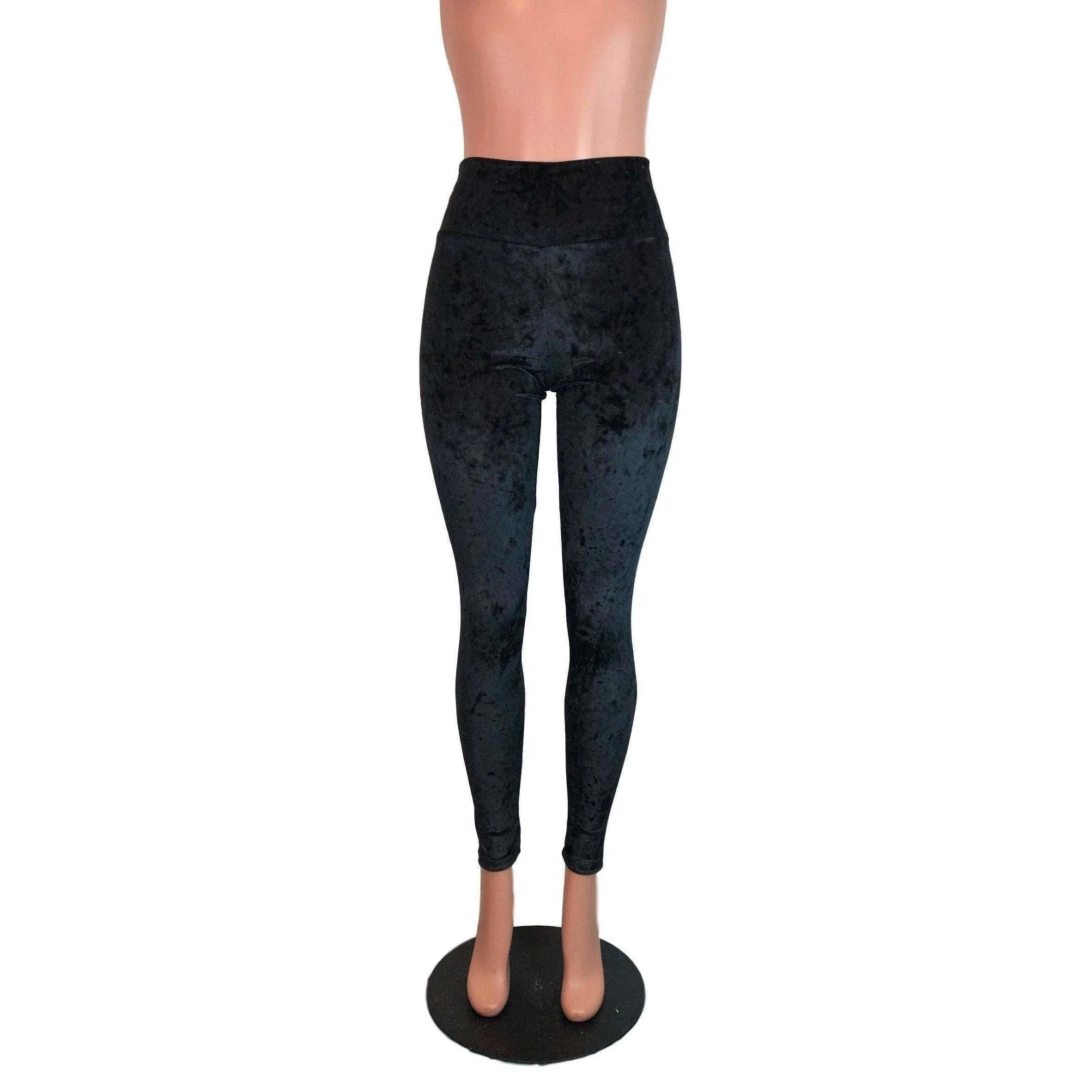 Black Crushed Velvet High Waisted Leggings Pants