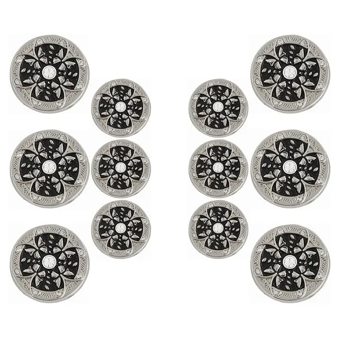 Black Floral Metal Buttons with White Centers(6 Big   6 Small)