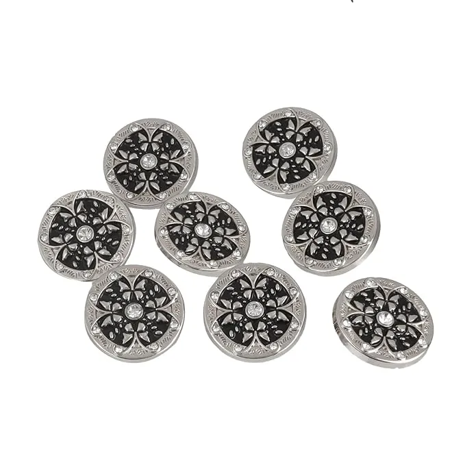 Black Floral Metal Buttons with White Centers(6 Big   6 Small)