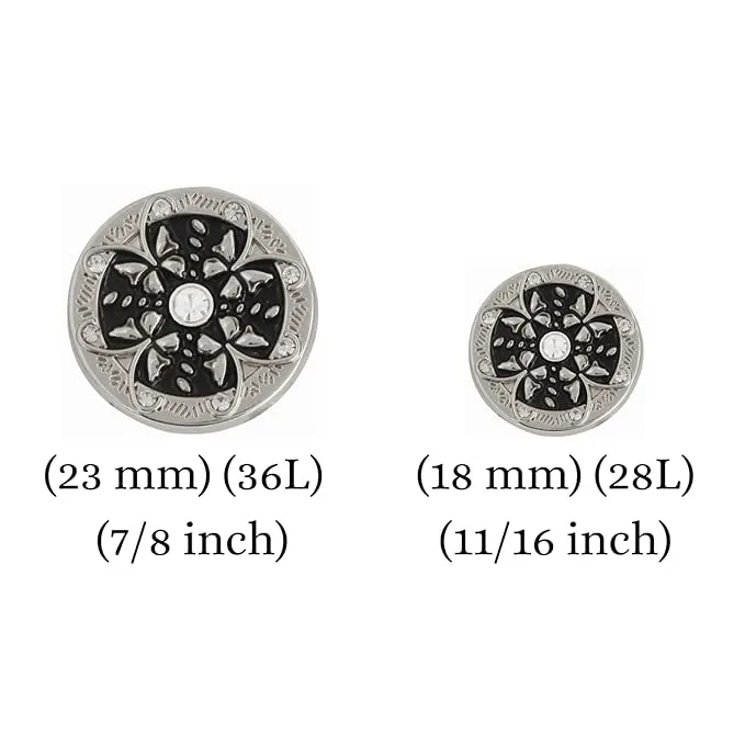 Black Floral Metal Buttons with White Centers(6 Big   6 Small)