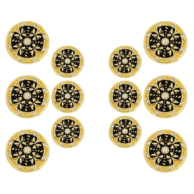 Black Floral Metal Buttons with White Centers(6 Big   6 Small)