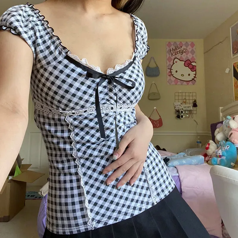 Black Kawaii Plaid Top