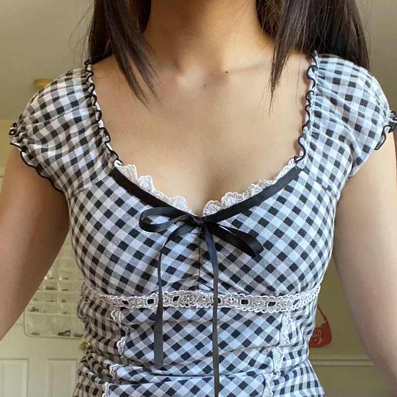 Black Kawaii Plaid Top