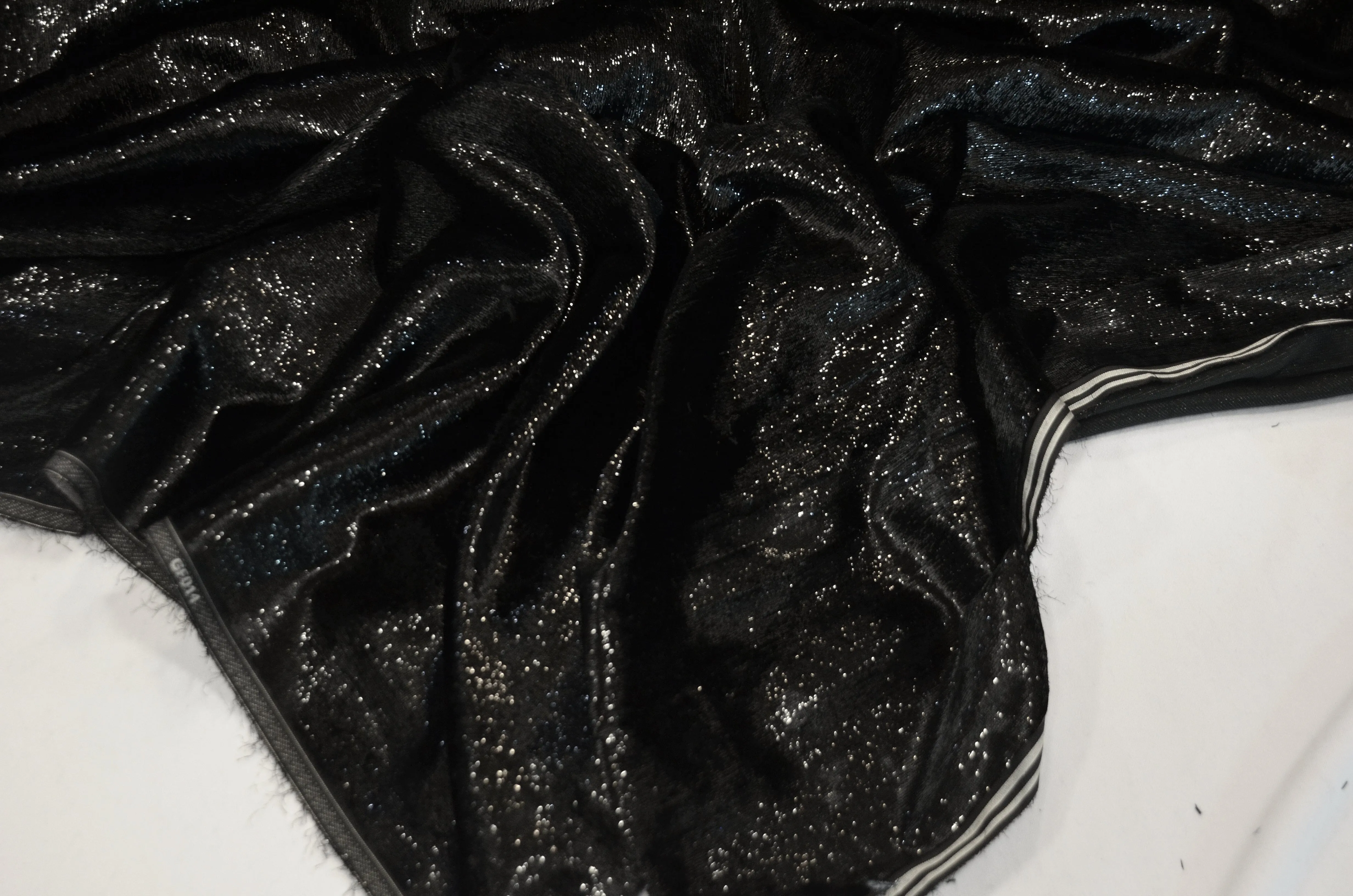 Black Silky Velvet with Metallic Lurex | 52" Wide | Polyester Super Soft Lurex Velvet | Soft Metallic Velvet for Dresses, Clothing, Skirts, Costume |