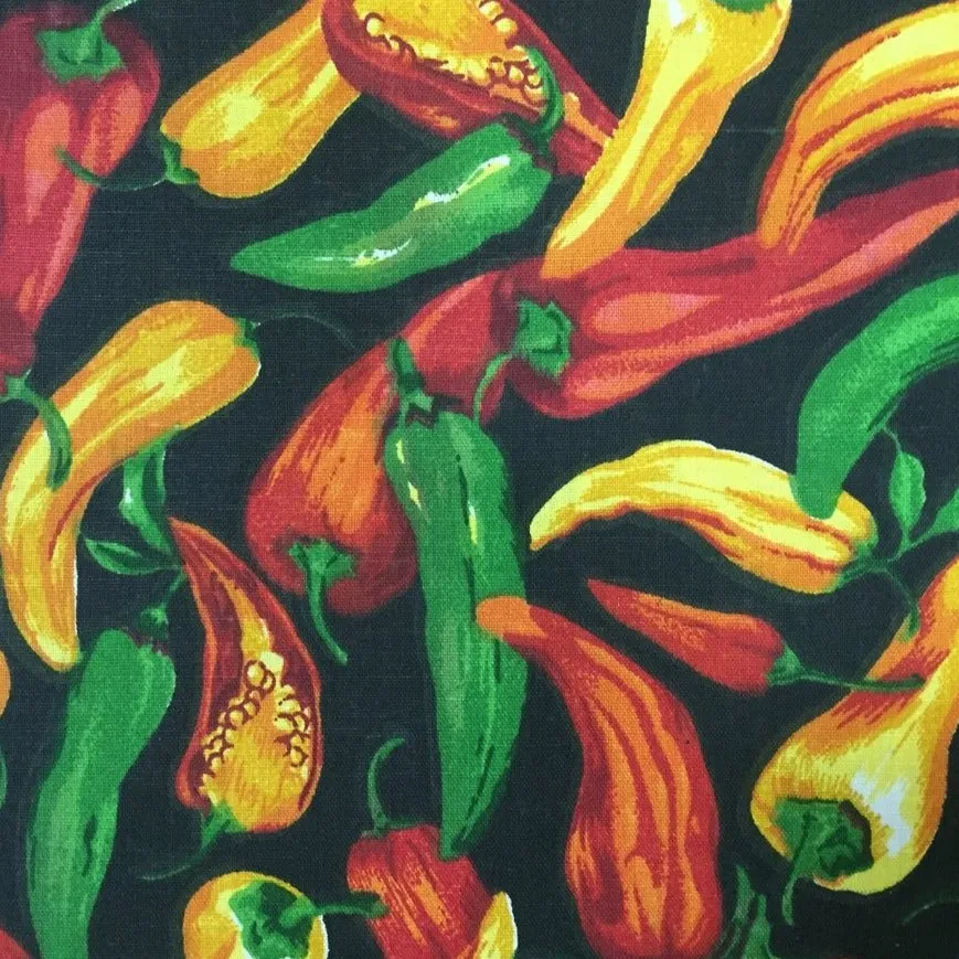 Black Vegetable Pepper Print Poly Cotton Fabric