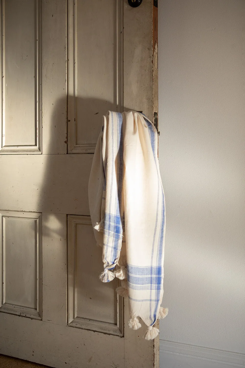 Blue Plaid Tasseled Khadi Cotton Towel