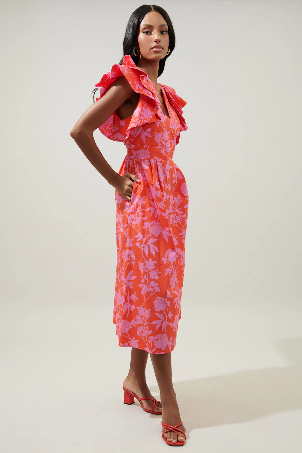 Boa Floral Santana Tie Back Midi Dress