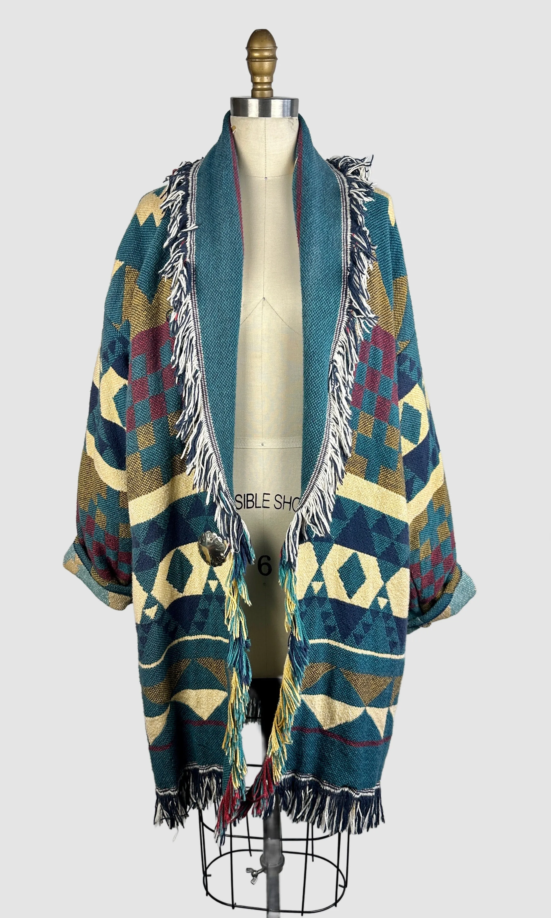 BRONCO BILLYS 80s Fringed Blanket Oversized Coat • One Size