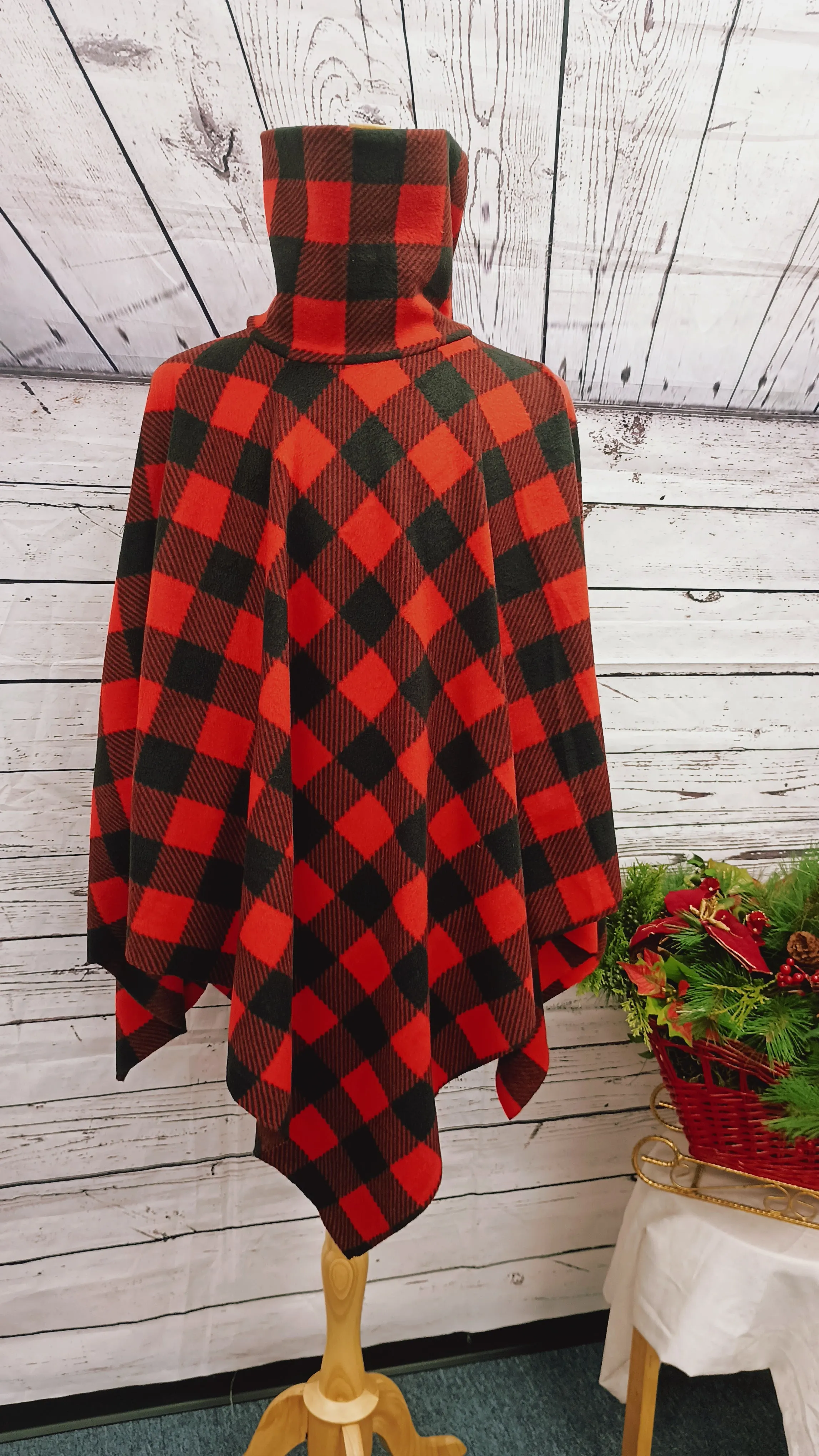 Buffalo Plaid Turtleneck Handmade Poncho