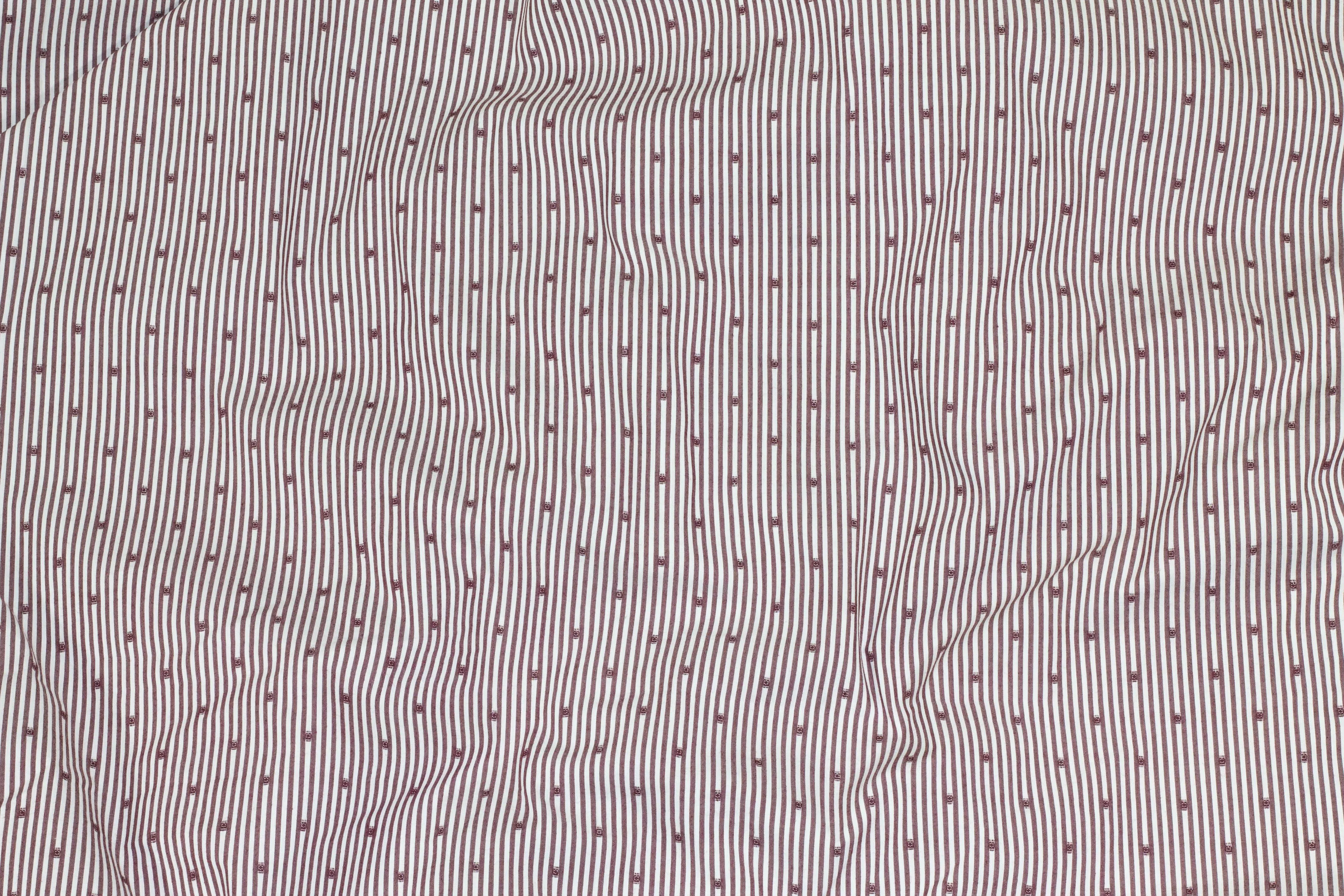 Burgundy and White Striped and Embroidered Dot Cotton