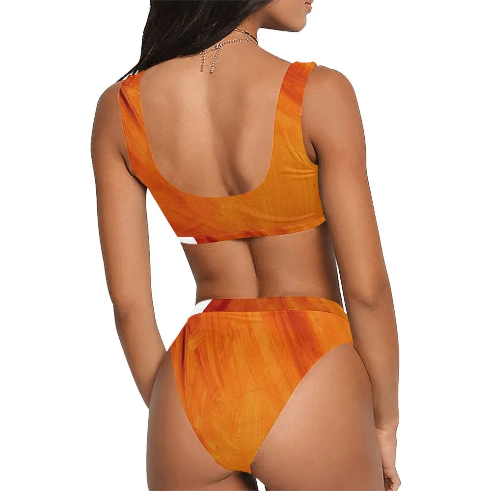 Burnt Orange Sport Top & High-Waisted Bikini Swimsuit (Model S07)