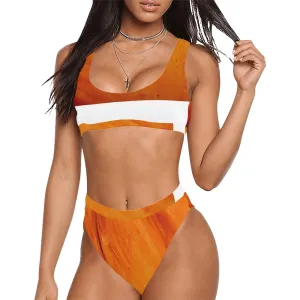 Burnt Orange Sport Top & High-Waisted Bikini Swimsuit (Model S07)