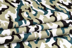 Camo Print Cotton - Khaki, Teal, Black, White