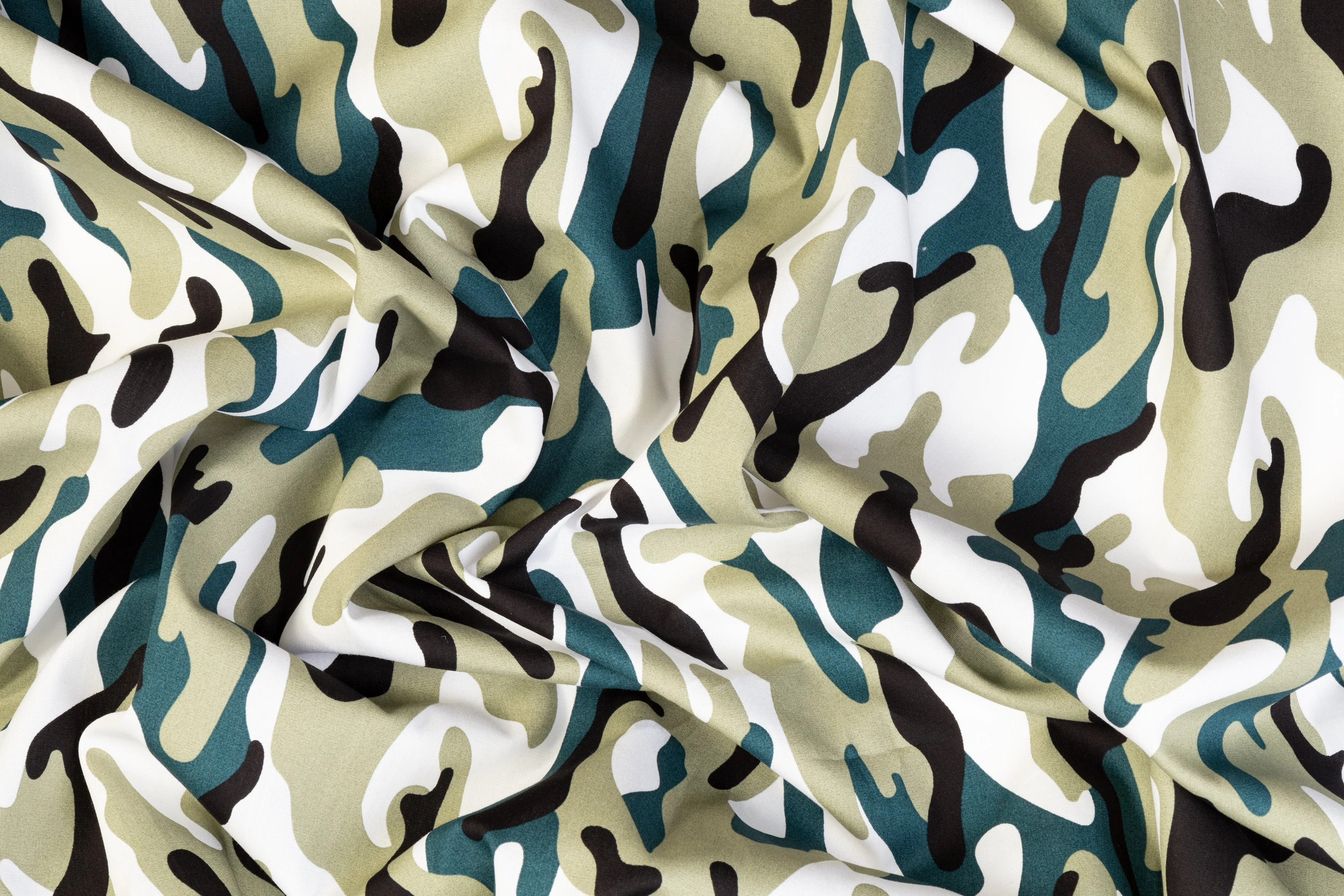 Camo Print Cotton - Khaki, Teal, Black, White