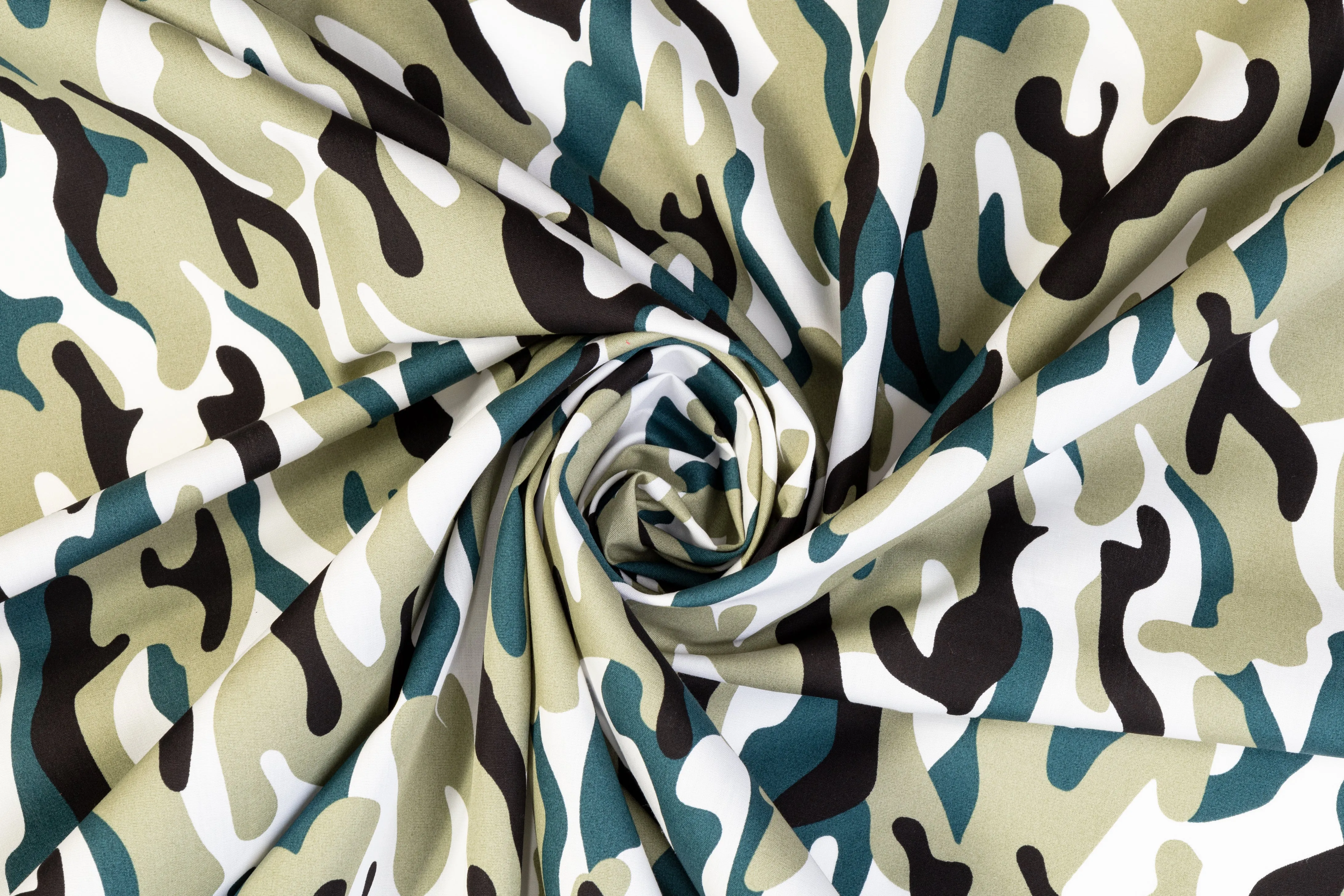 Camo Print Cotton - Khaki, Teal, Black, White