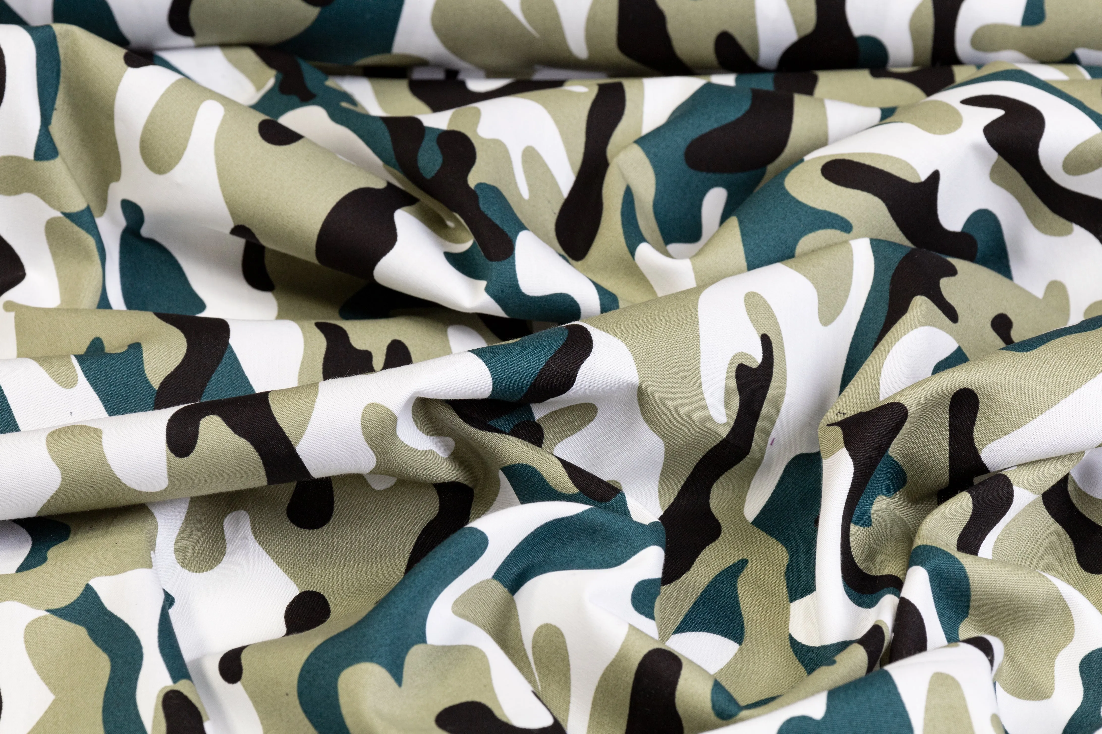 Camo Print Cotton - Khaki, Teal, Black, White