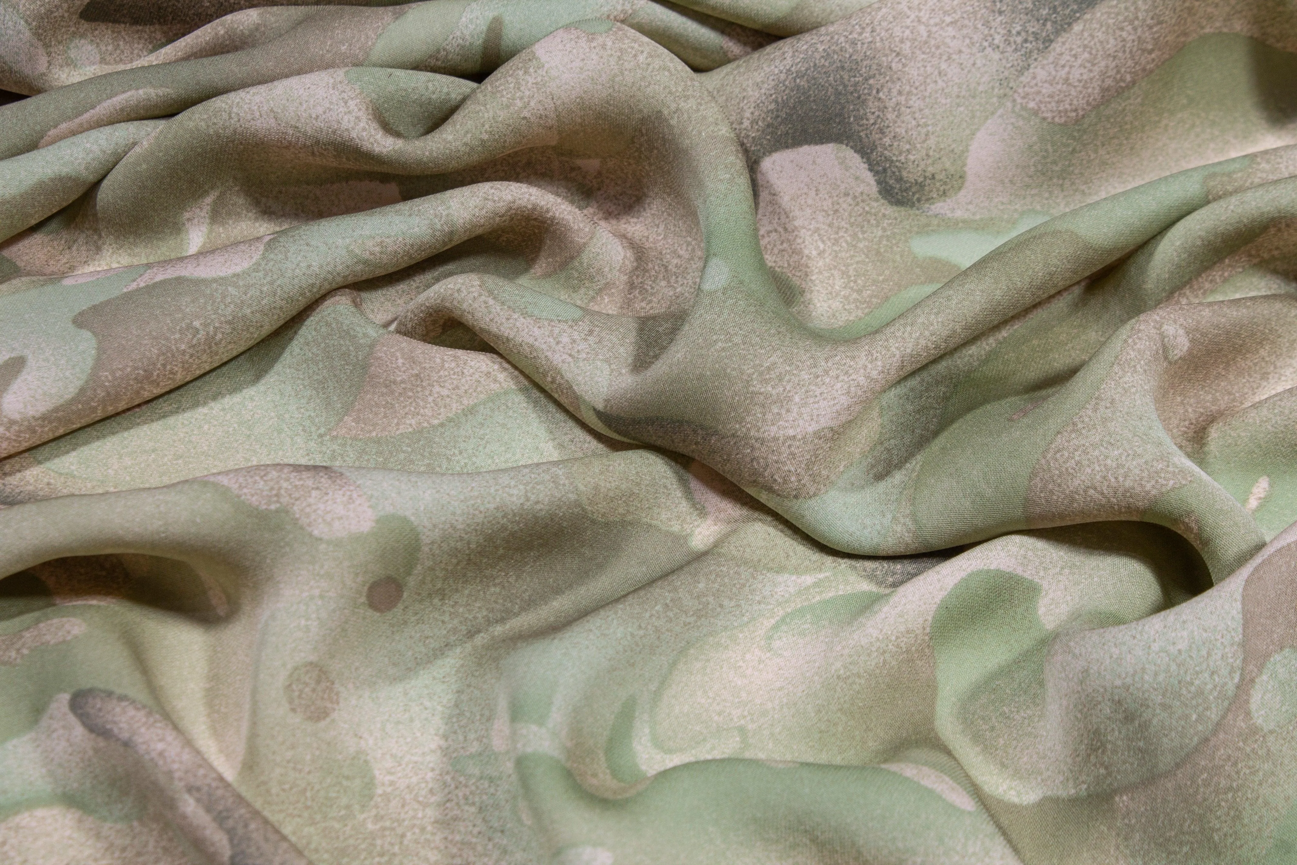 Camo Print Silk Crepe De Chine