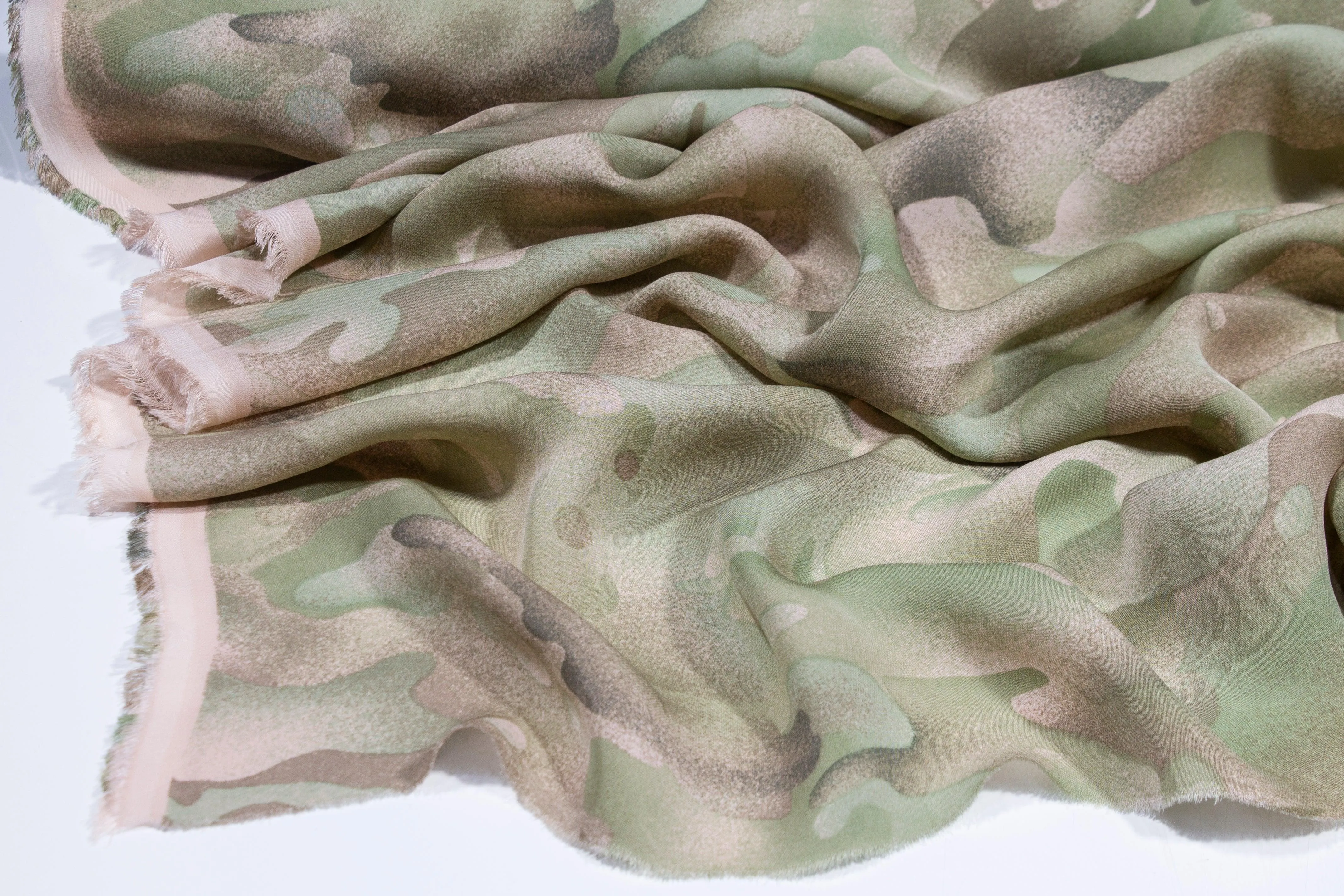 Camo Print Silk Crepe De Chine