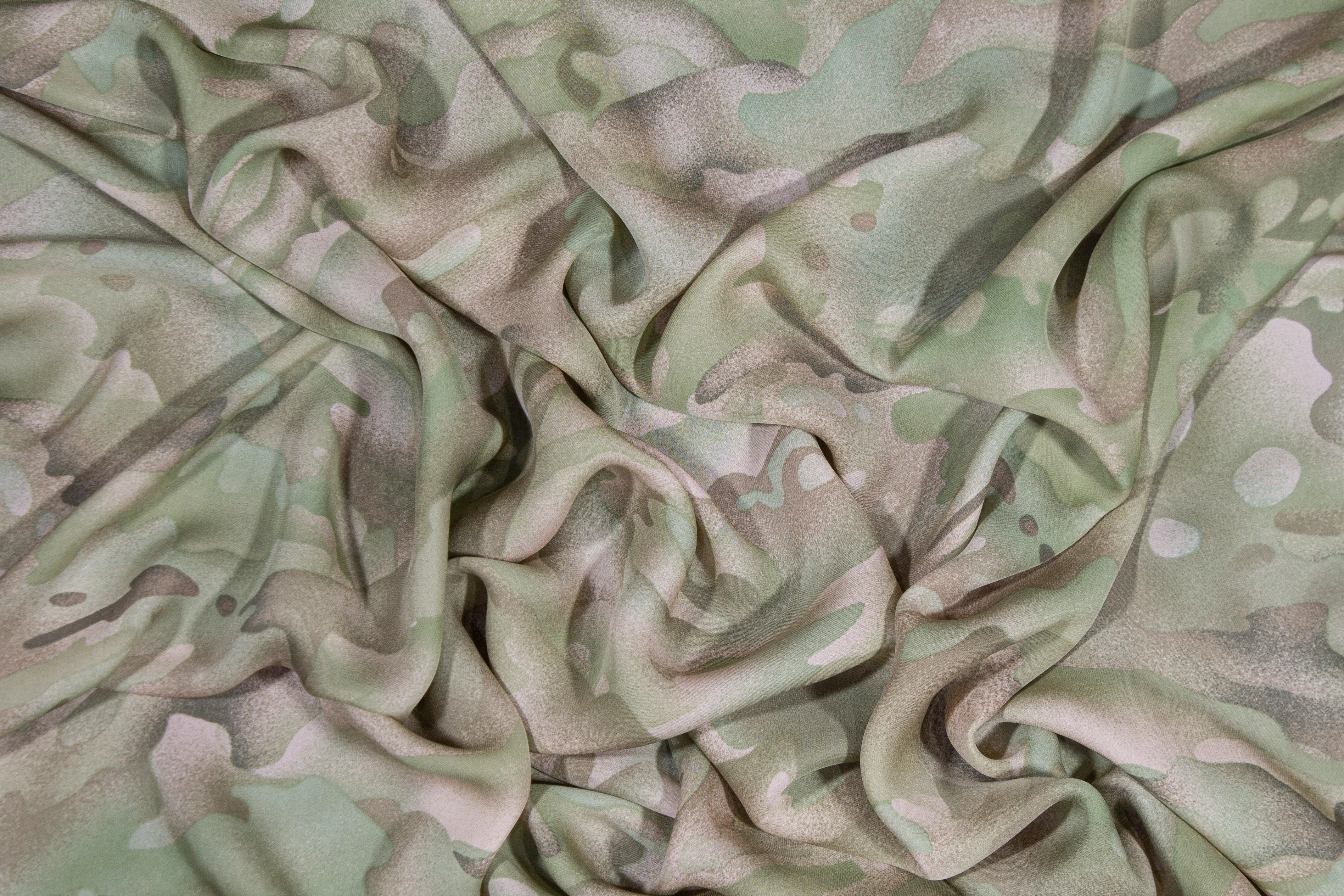 Camo Print Silk Crepe De Chine