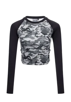 Camouflage Crop Top Long Sleeve Shirt