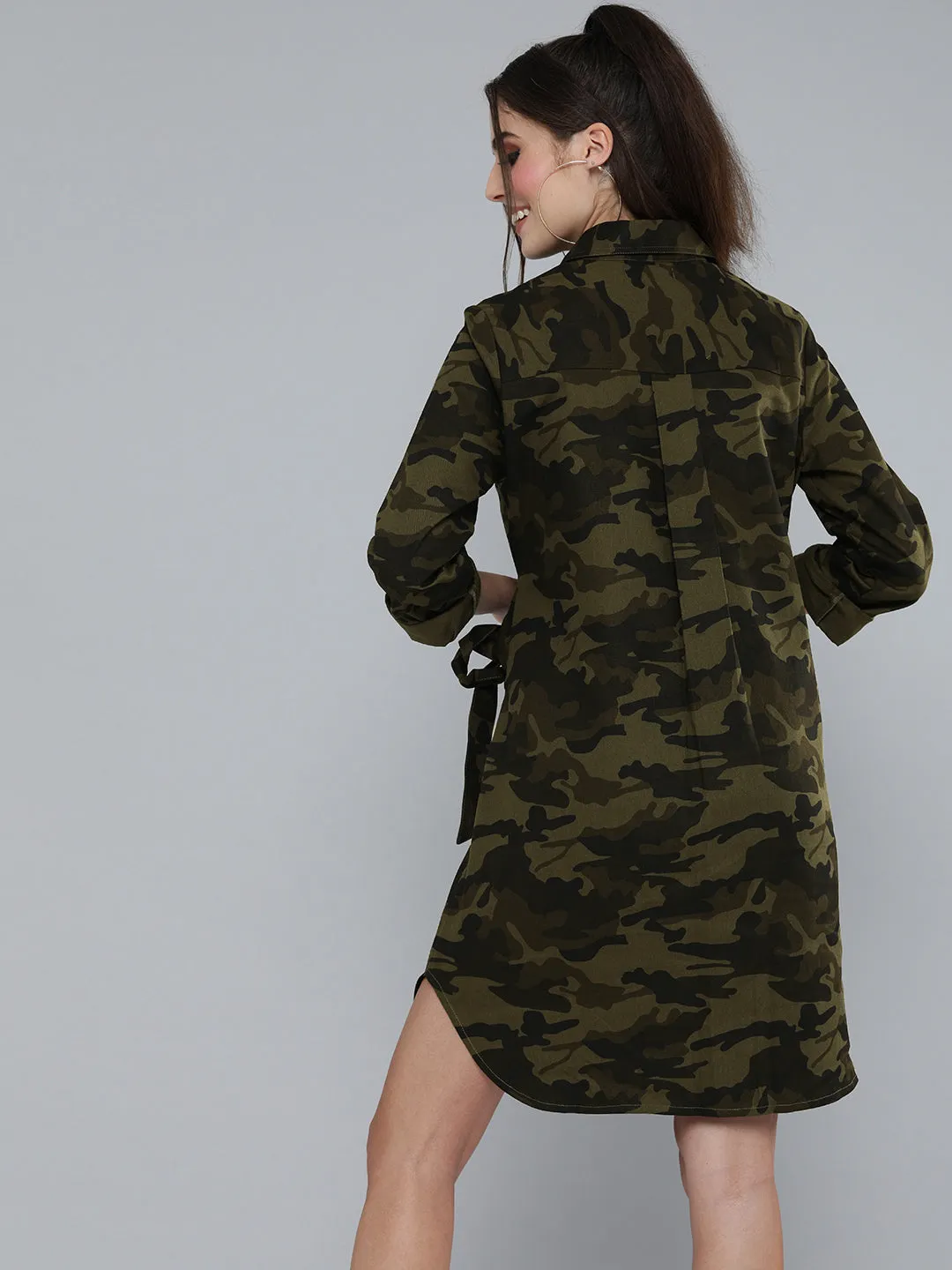 Camouflage Print Shirt Dress