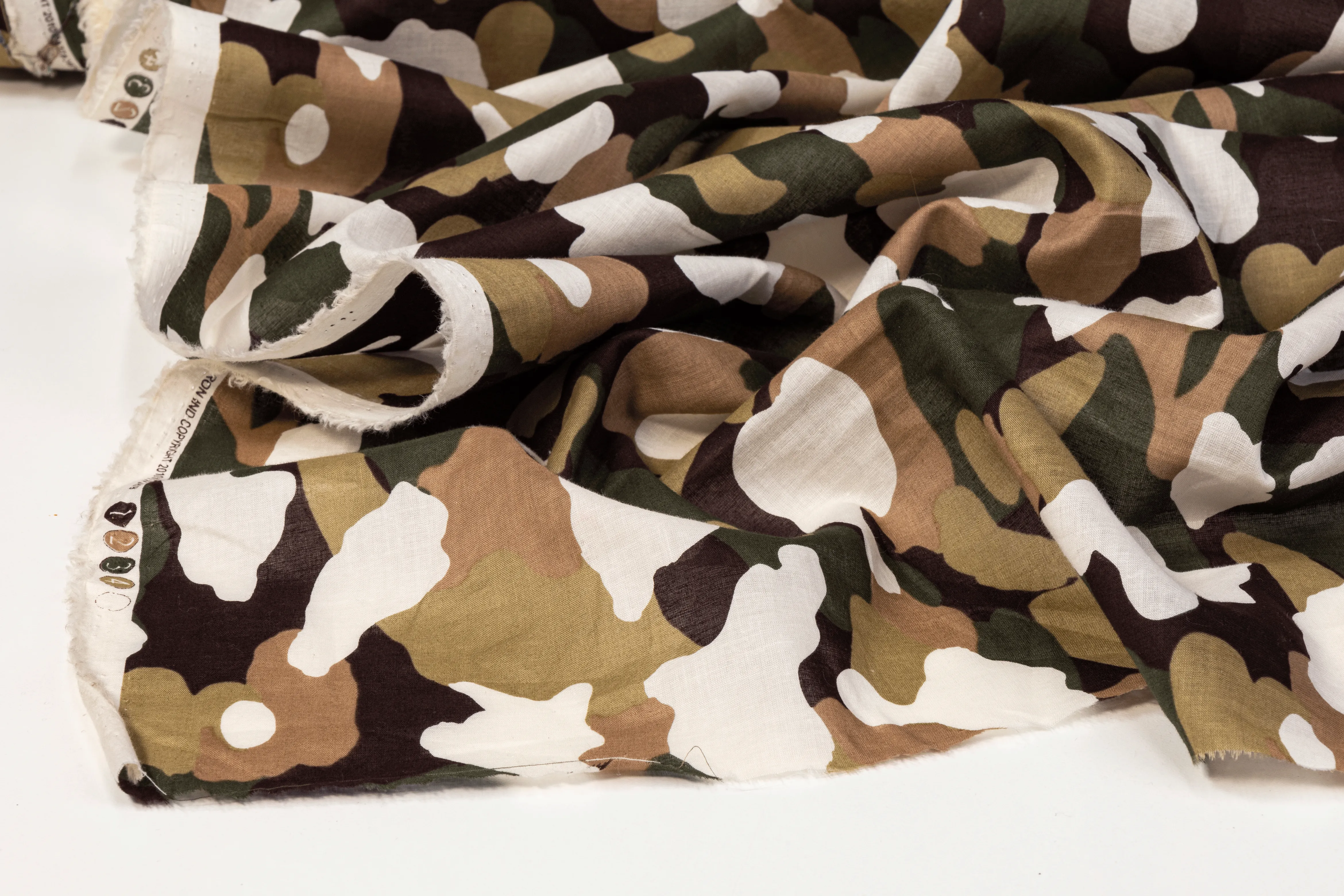 Camouflage Printed Cotton Voile - Khaki, White