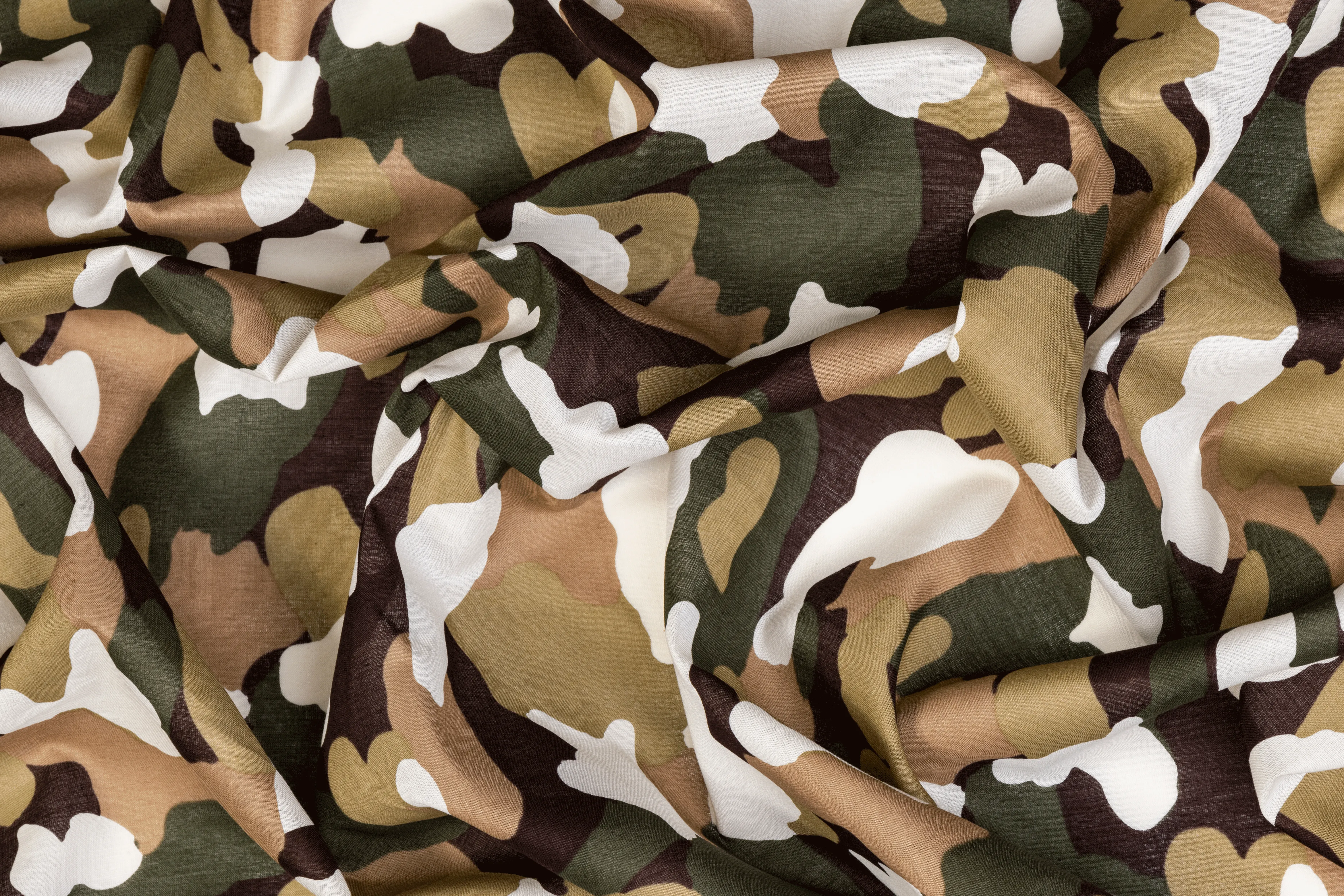 Camouflage Printed Cotton Voile - Khaki, White