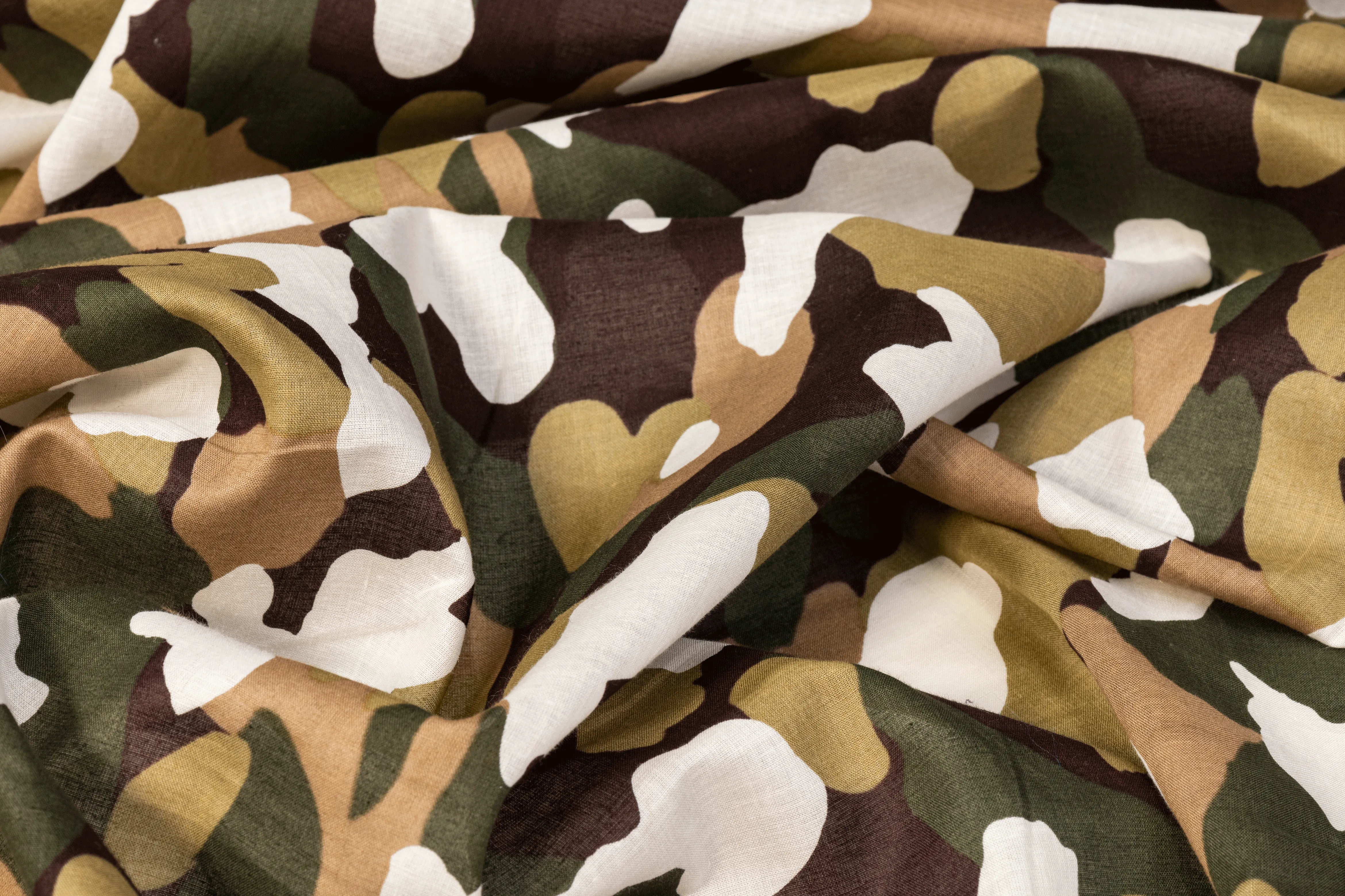 Camouflage Printed Cotton Voile - Khaki, White