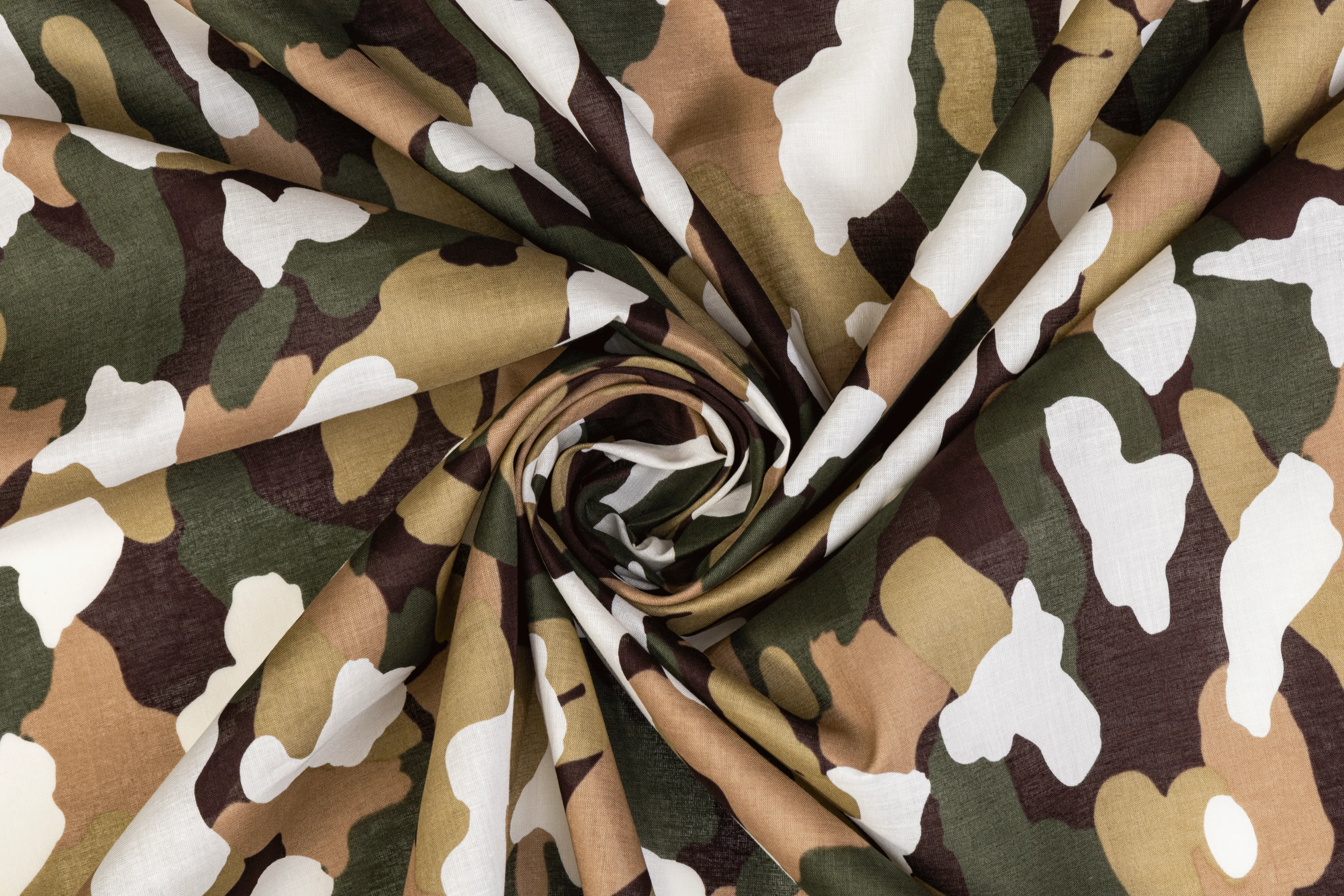 Camouflage Printed Cotton Voile - Khaki, White