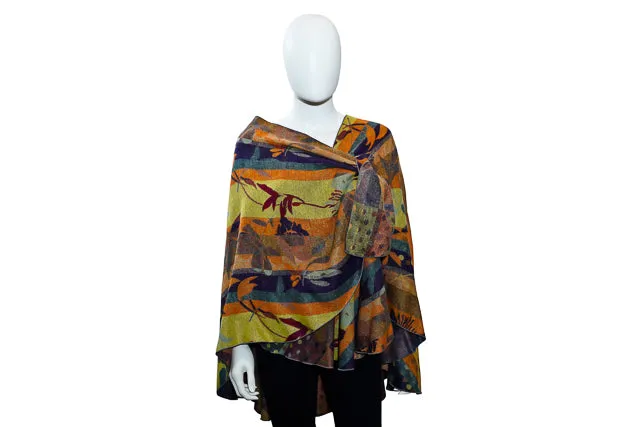 Caramel Floral Reversible Cashmere Shawl