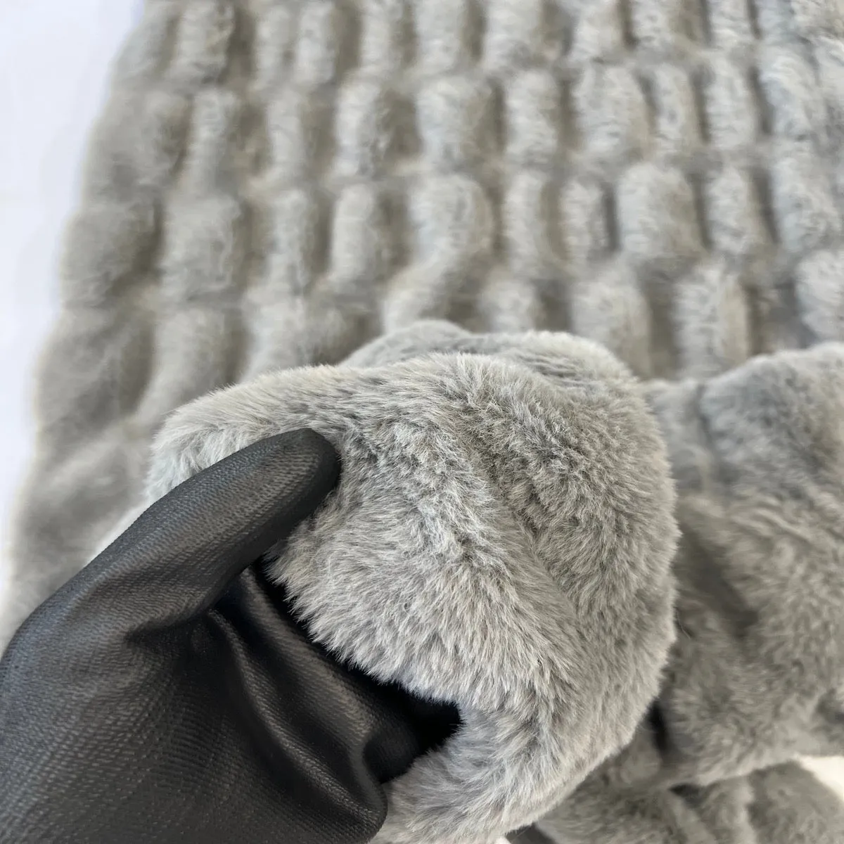 Charcoal Gray Ruched Chinchilla Stretch Faux Fur Fabric