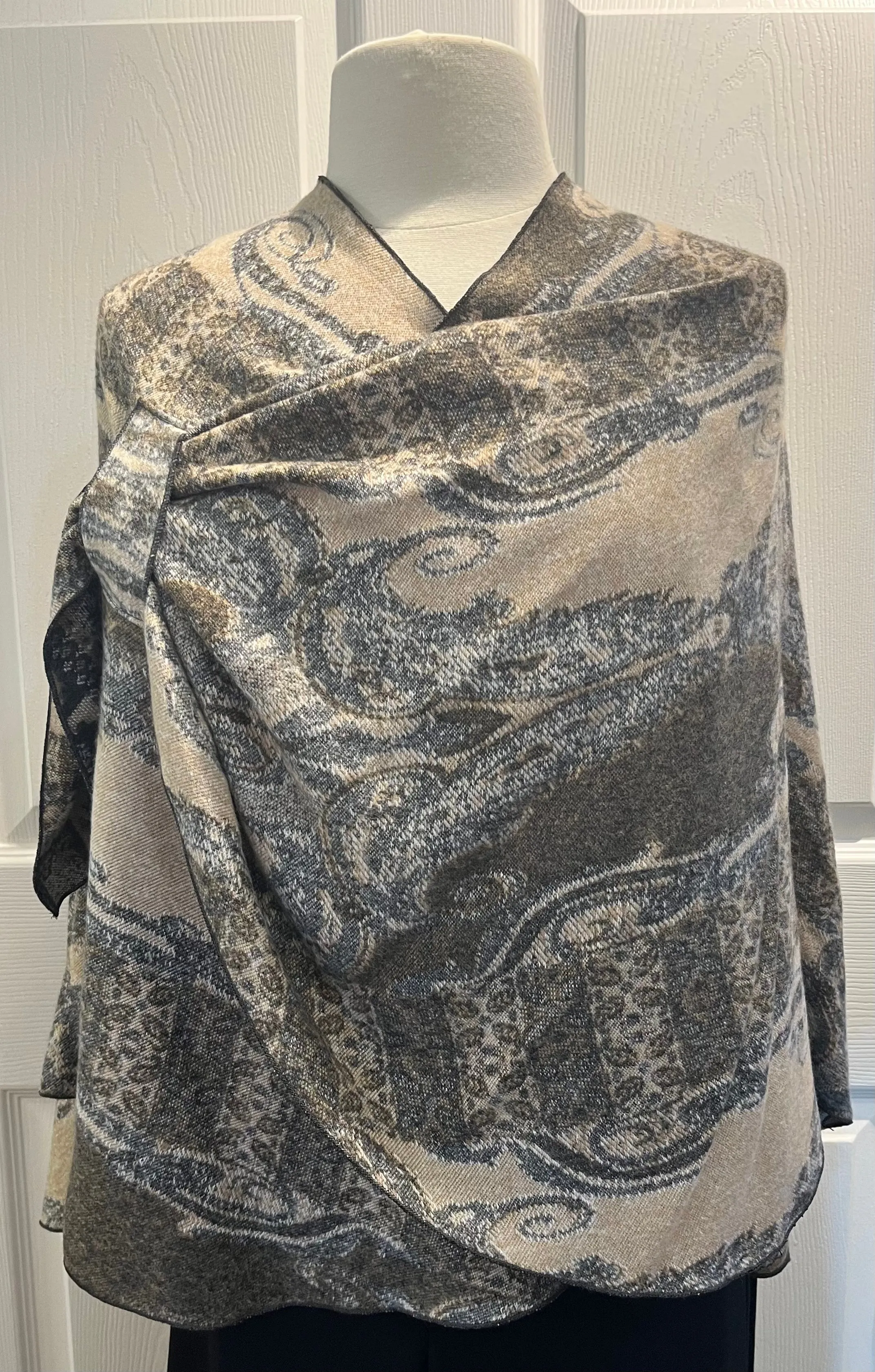 Charcoal, Taupe & Cream Reversible Cashmere Shawl