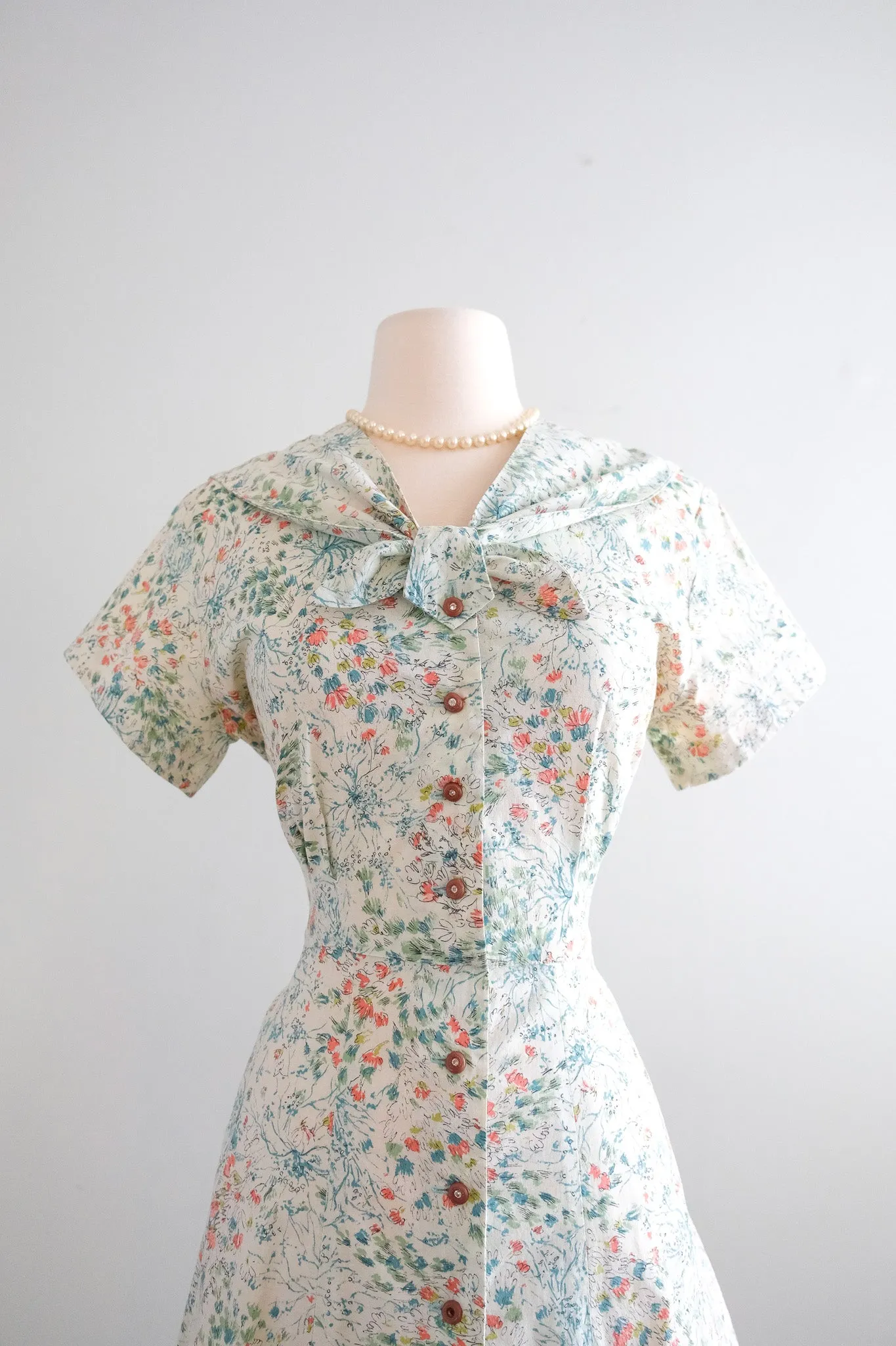 Charming 1950's Matisse's Garden Abstract Floral Cotton Day Dress / Sz M