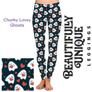 Chunky Lovely Ghosts And Hearts (Exclusive) - High-quality Handcrafted Vibrant Leggings