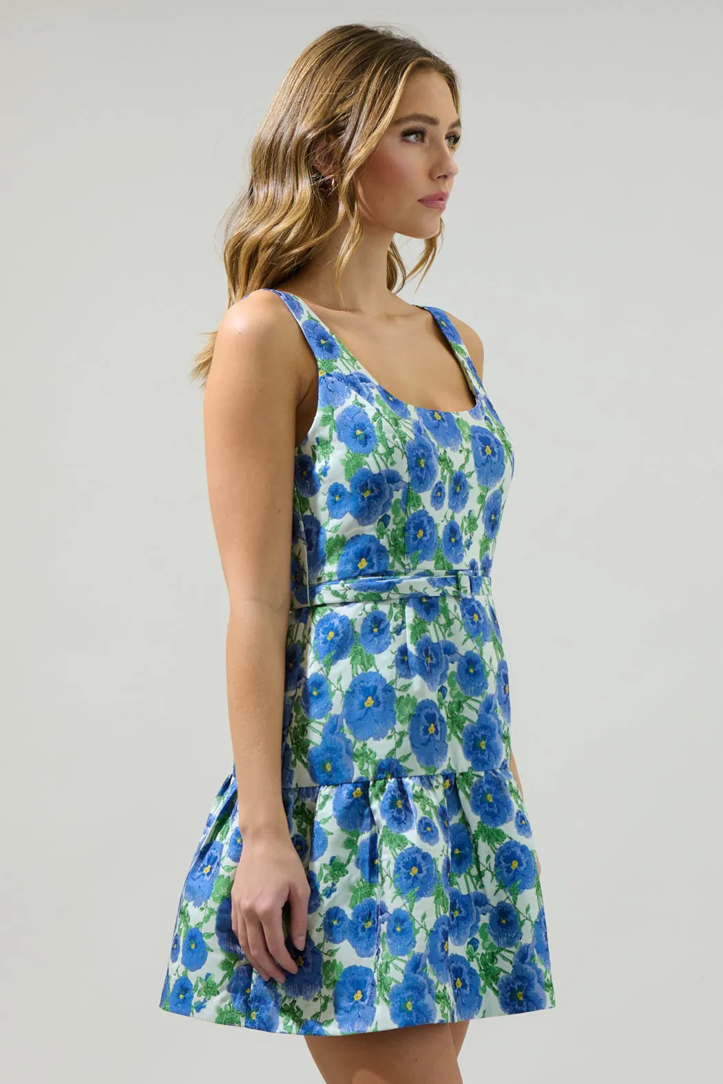 Cielo Floral Jacquard Sleeveless Mini Dress