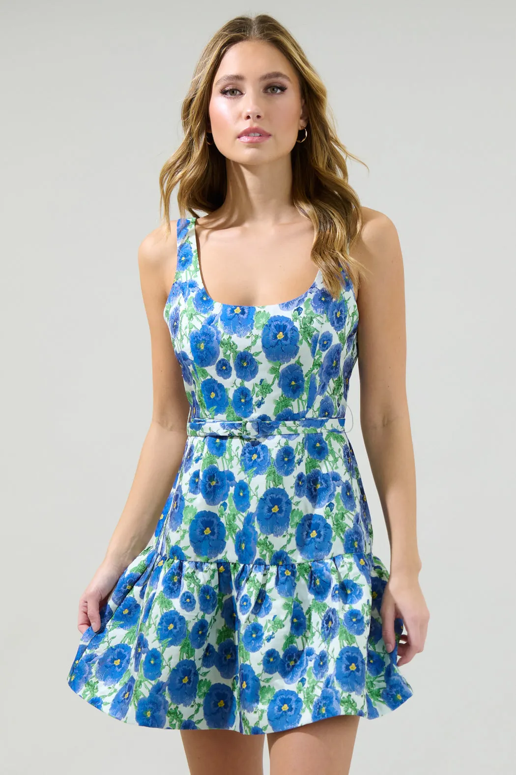 Cielo Floral Jacquard Sleeveless Mini Dress