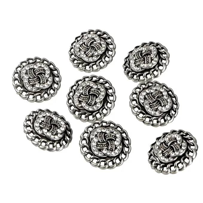 Circular Border Design with Diamond Accents Metal Buttons (8 Big   8 Small)