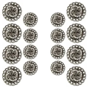 Circular Border Design with Diamond Accents Metal Buttons (8 Big   8 Small)